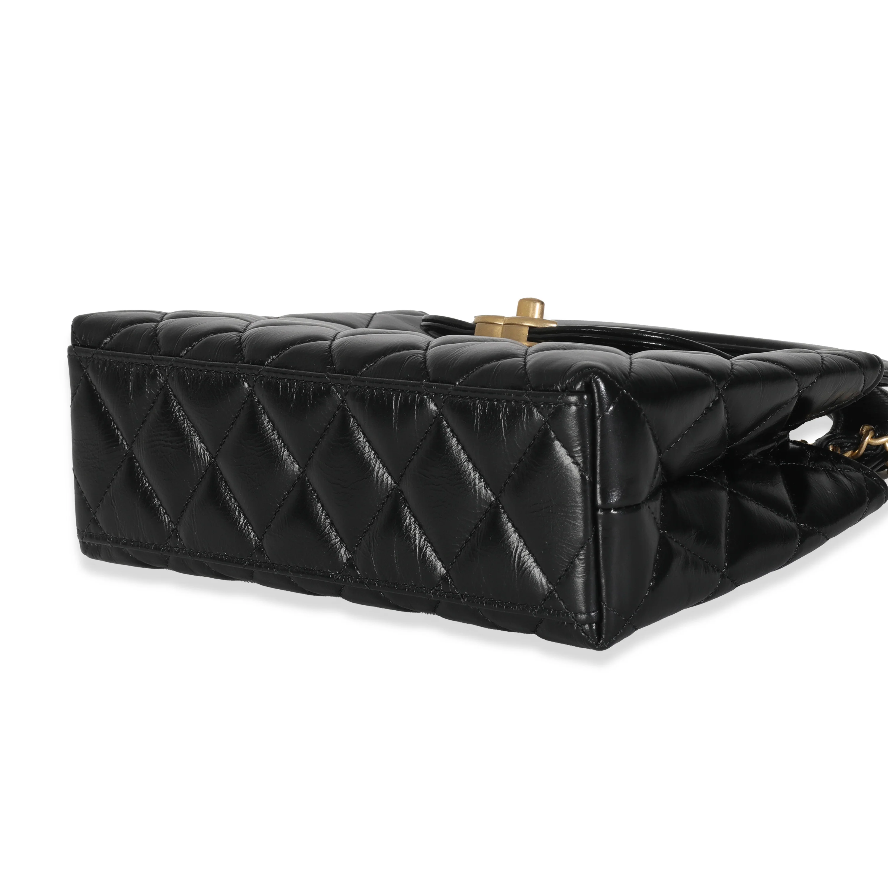 Black Shiny Aged Calfskin Quilted Nano Kelly Shopper - Image 7