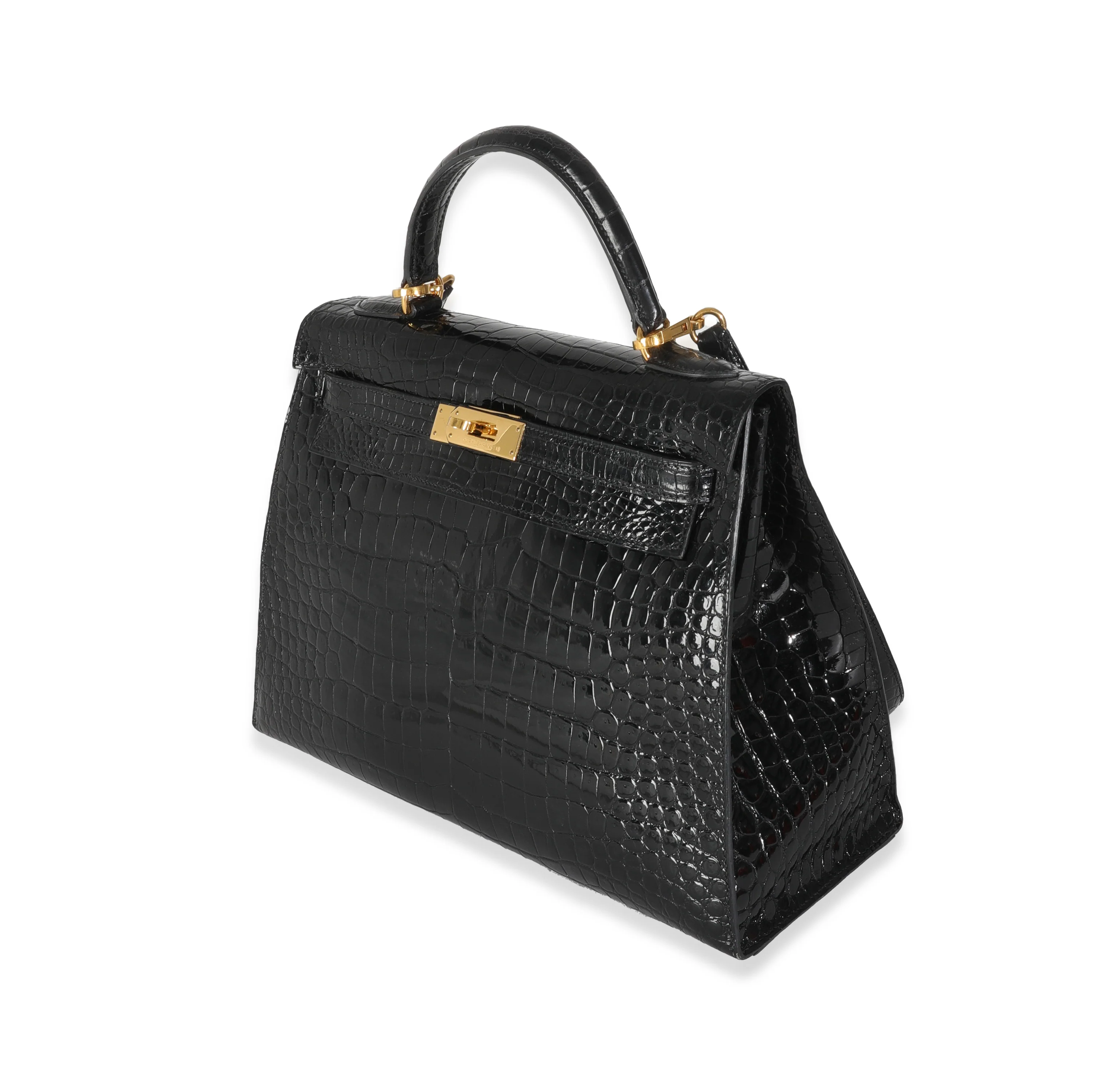 Vintage Black Porosus Crocodile Sellier Kelly 32 GHW - Image 2