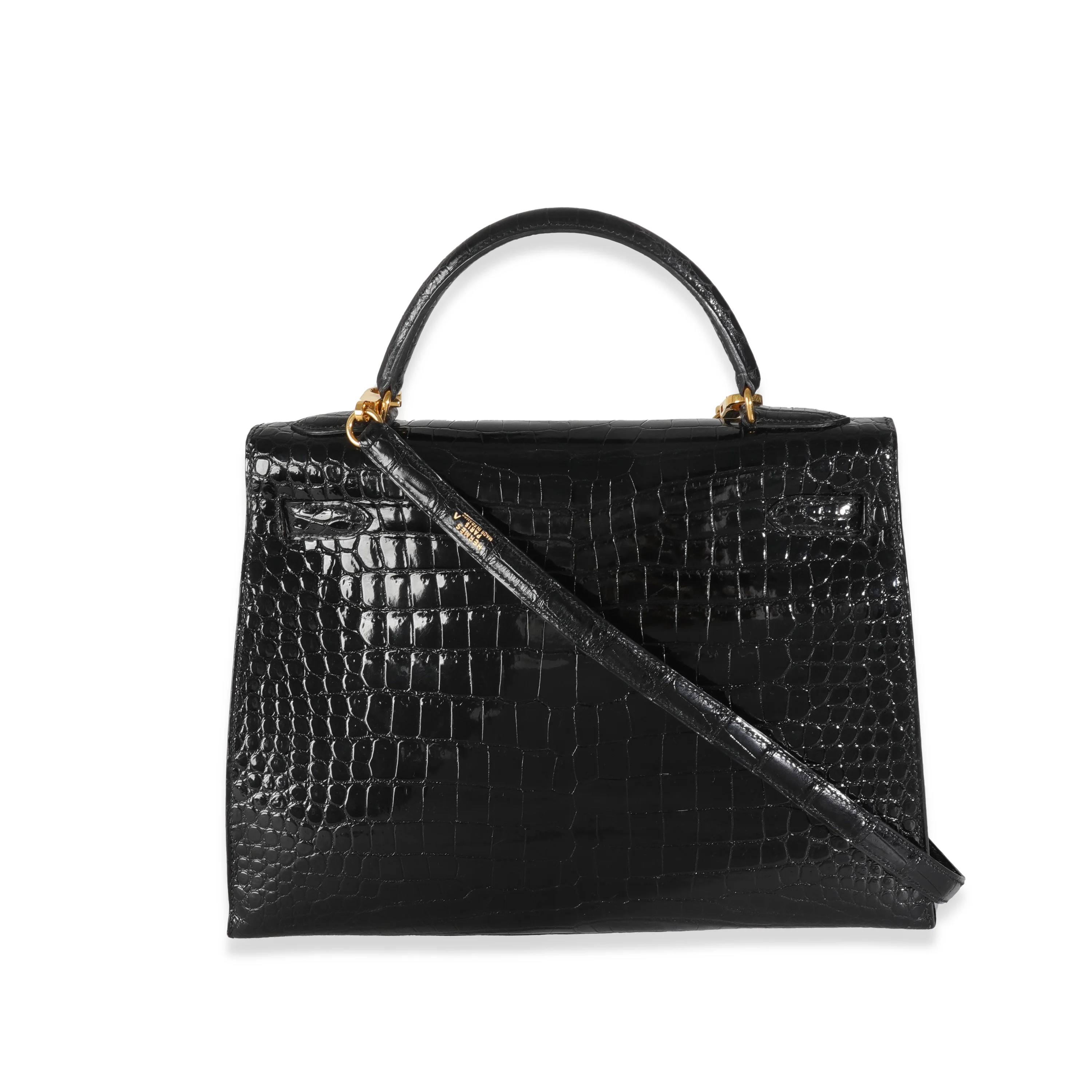Vintage Black Porosus Crocodile Sellier Kelly 32 GHW - Image 4