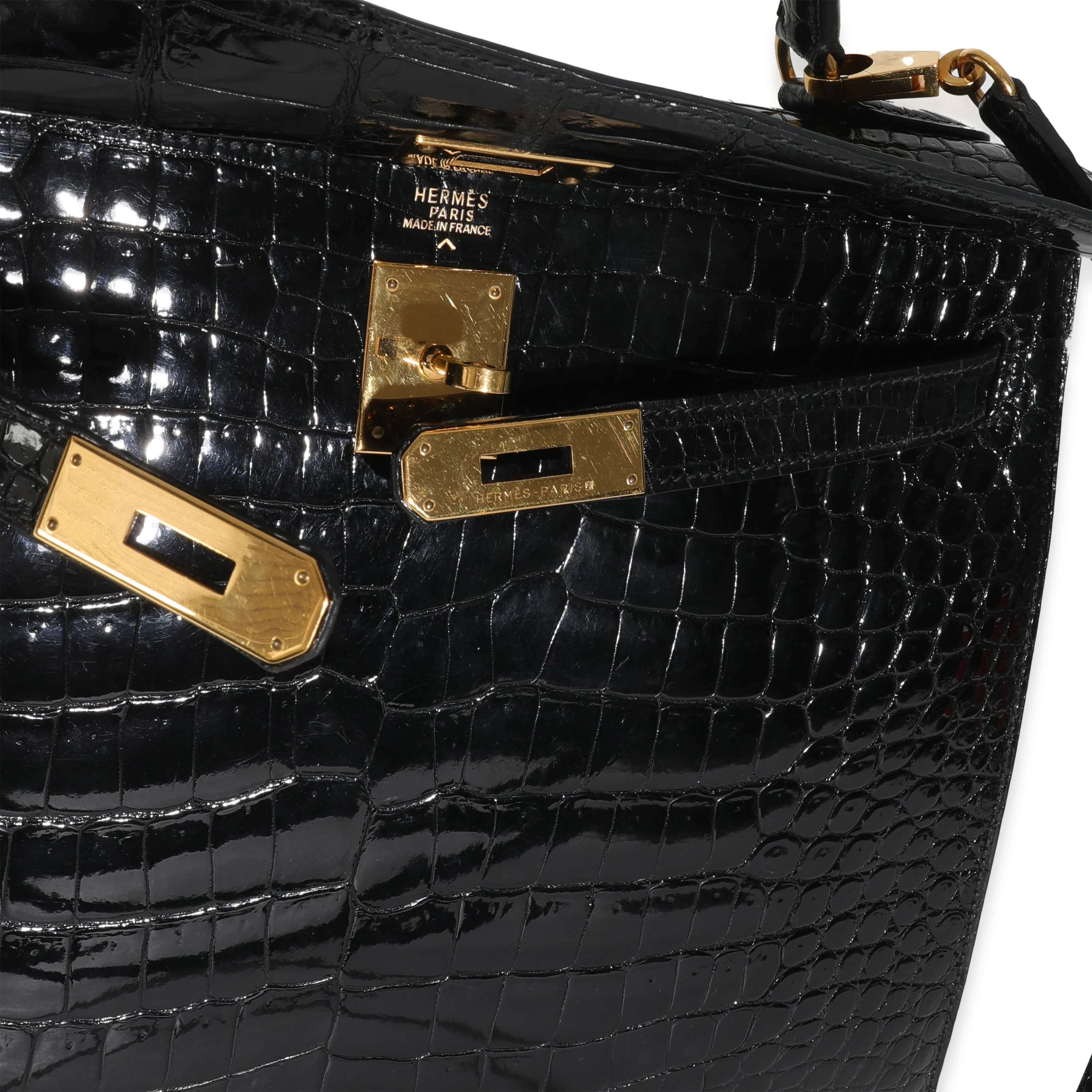 Vintage Black Porosus Crocodile Sellier Kelly 32 GHW - Image 9