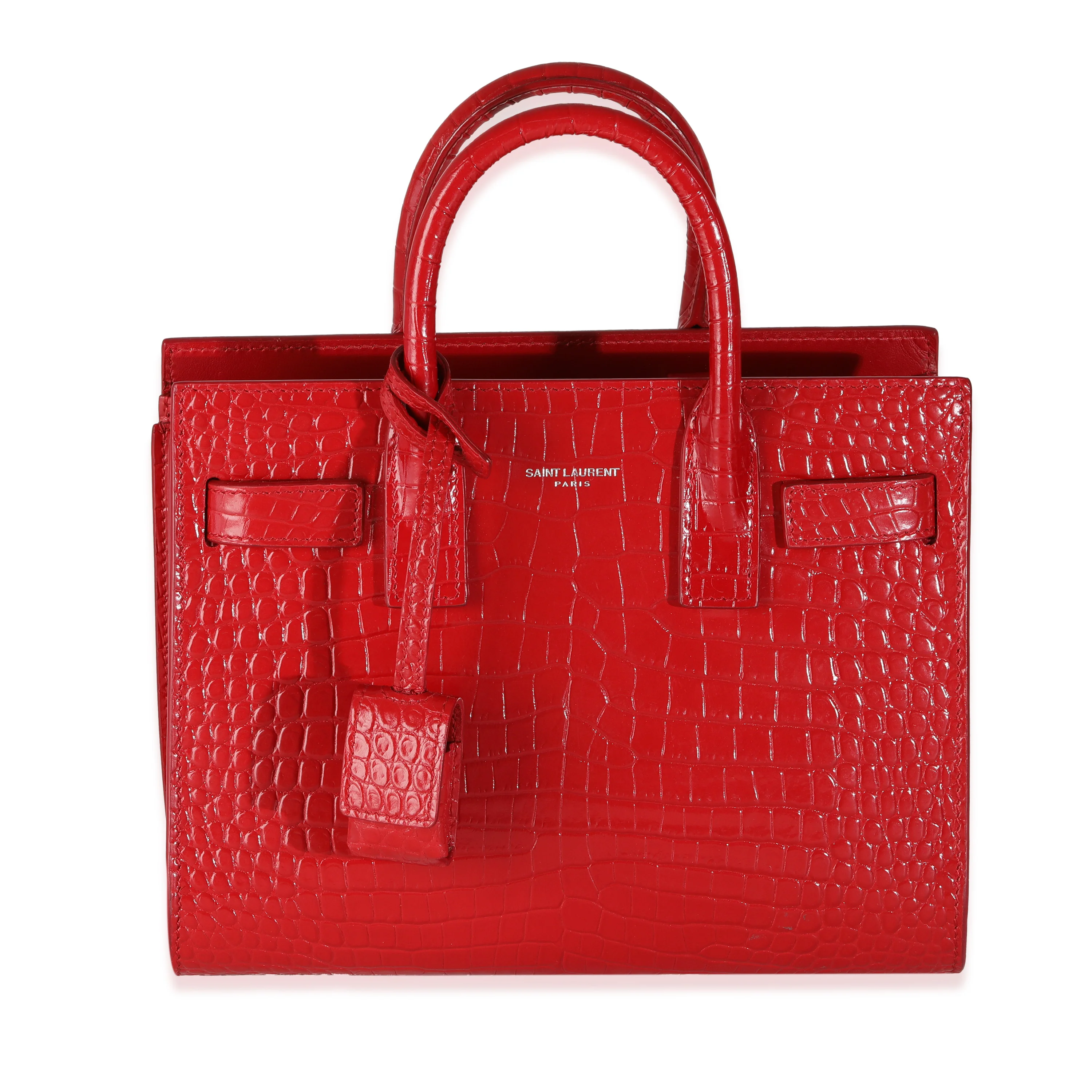 Red Calfskin Crocodile Embossed Nano Sac De Jour