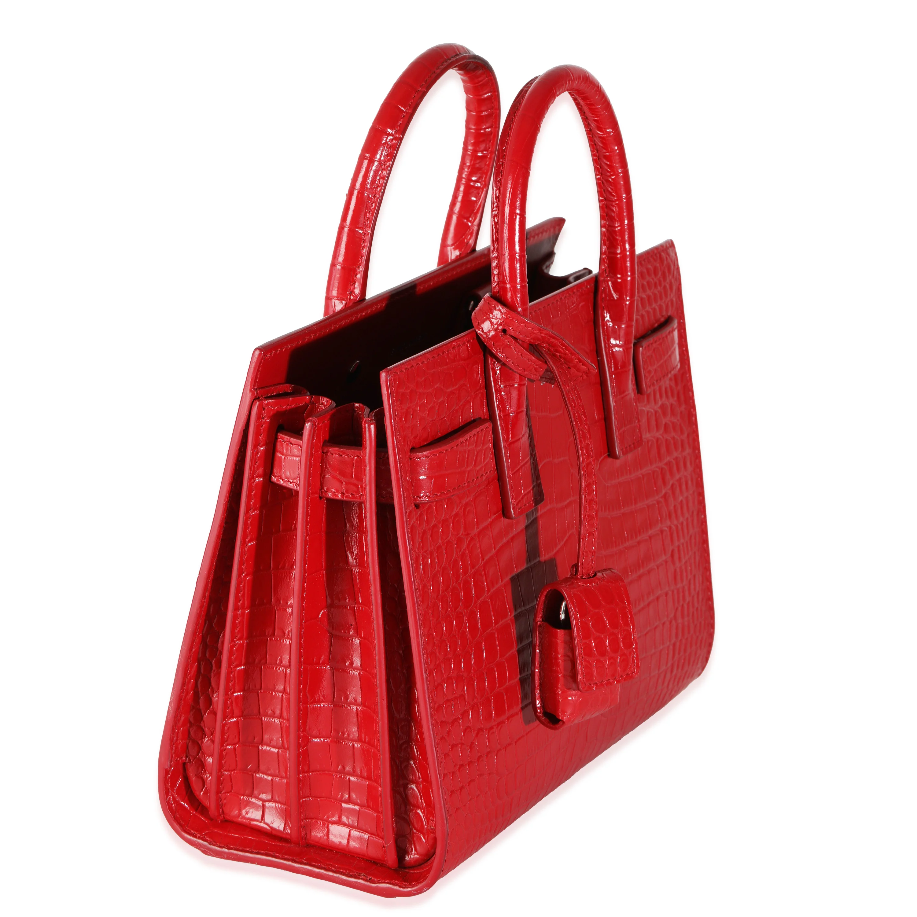 Red Calfskin Crocodile Embossed Nano Sac De Jour - Image 3