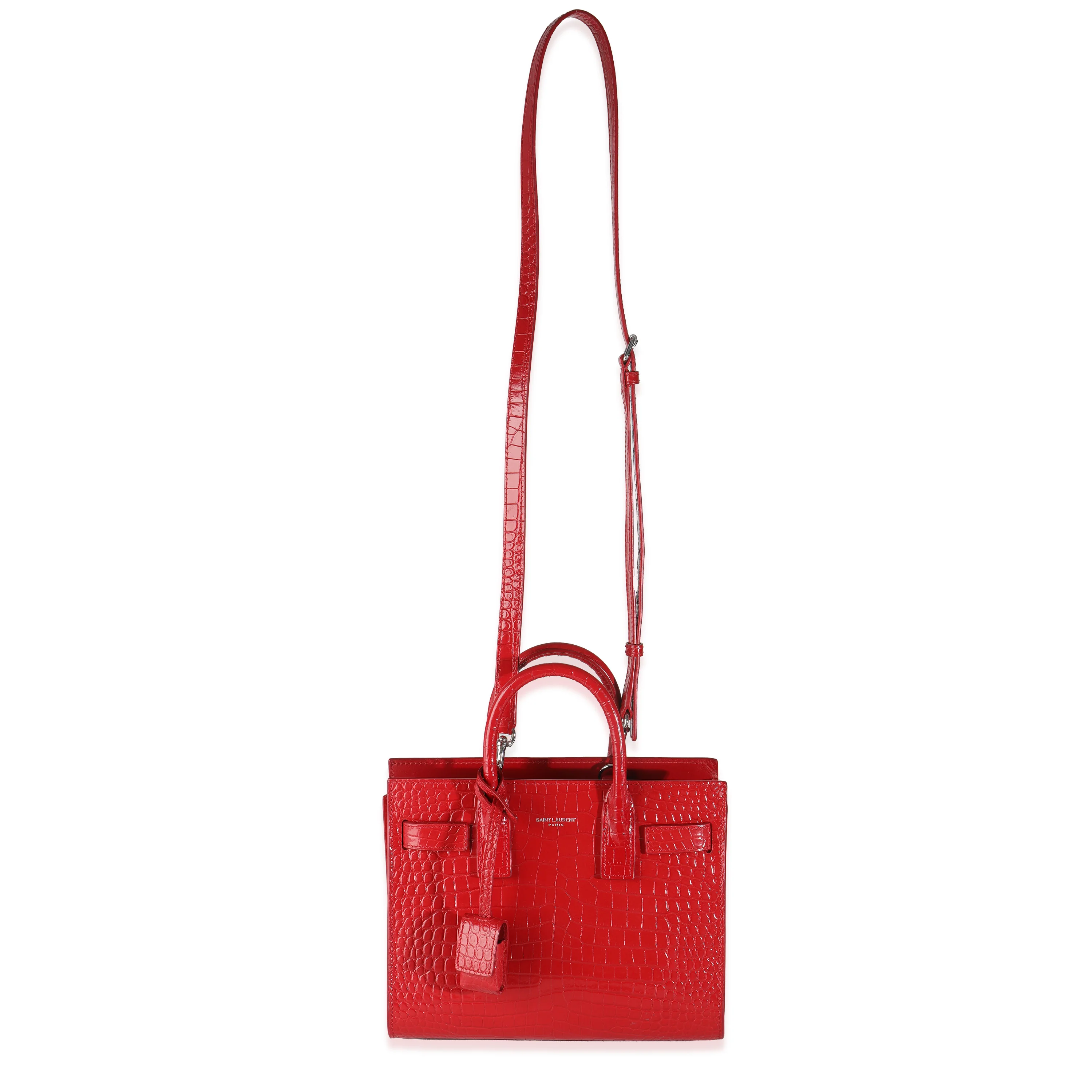Red Calfskin Crocodile Embossed Nano Sac De Jour - Image 8
