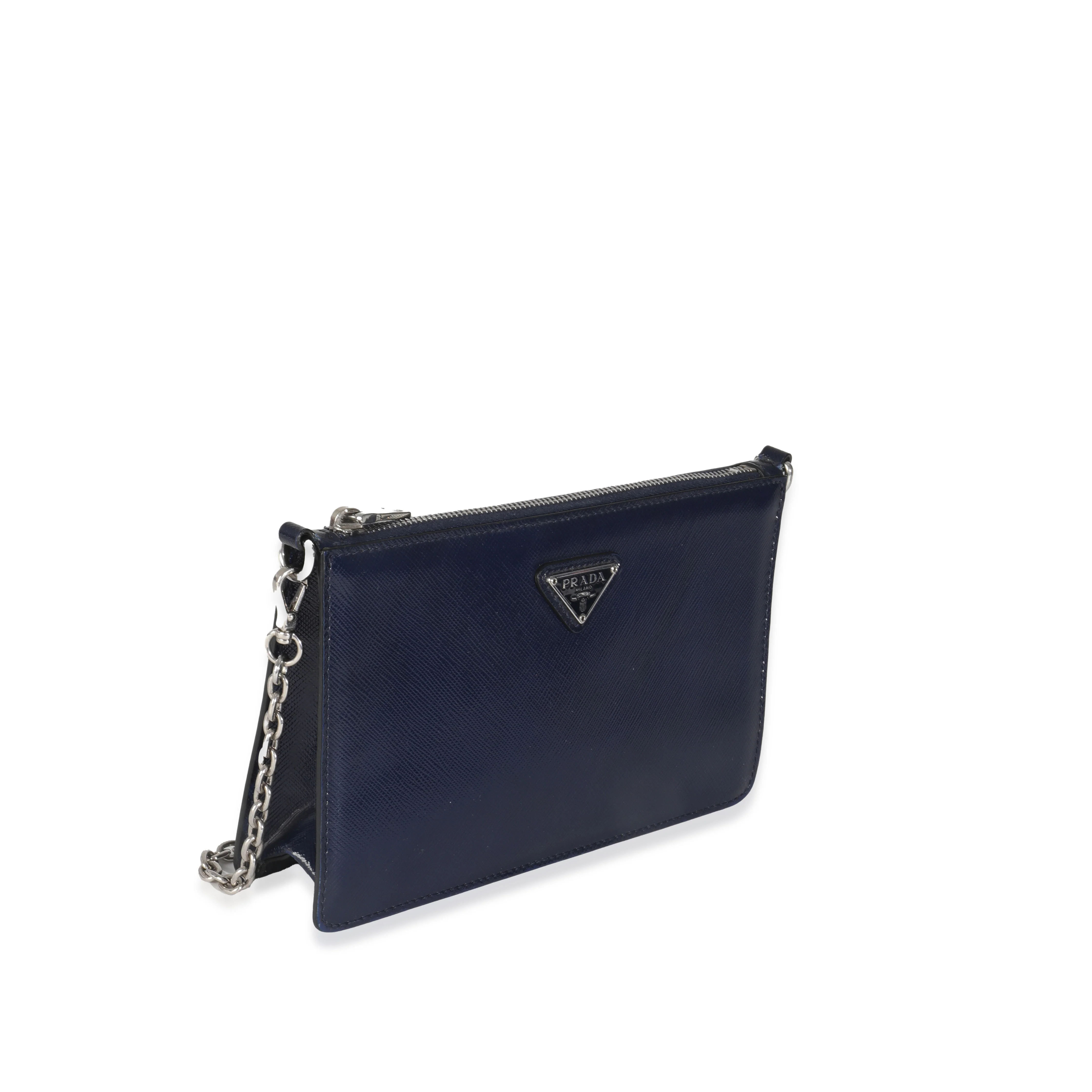 Navy Saffiano Patent Double Zip Pochette - Image 3