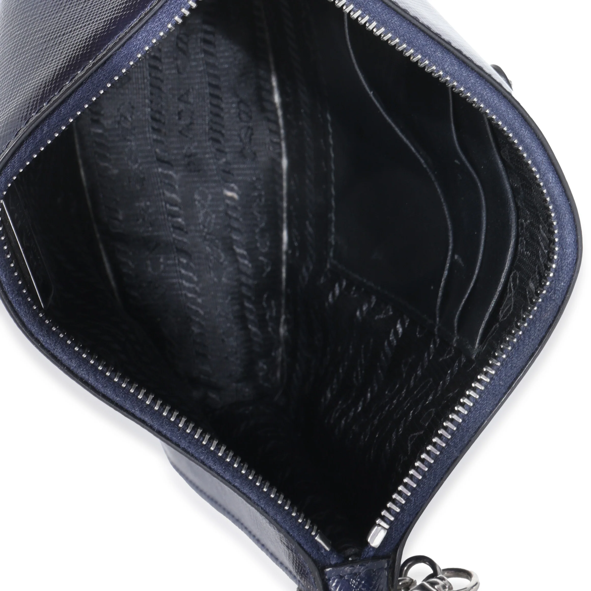 Navy Saffiano Patent Double Zip Pochette - Image 5