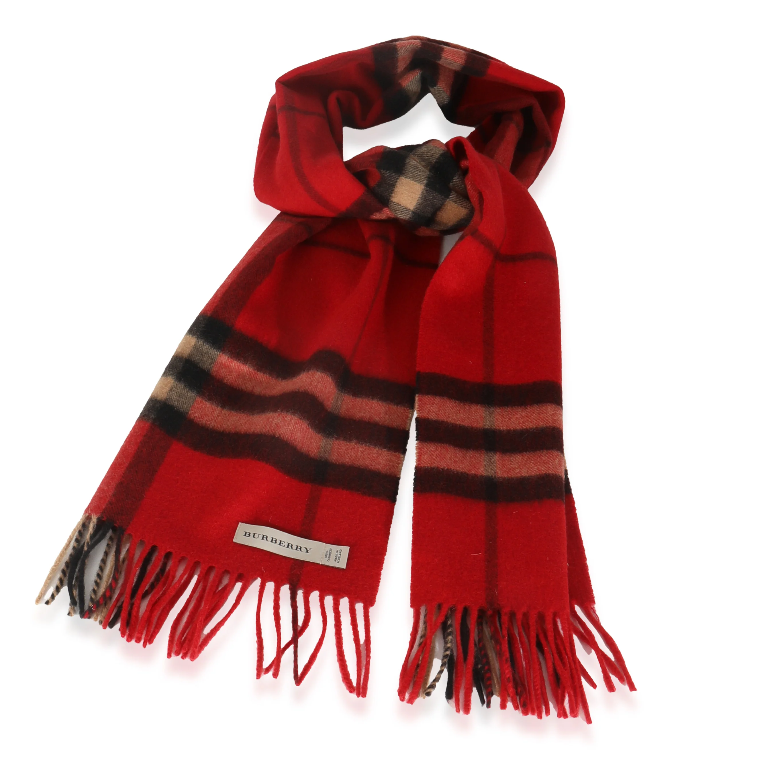 Red Wide Check Cashmere Scarf - Image 2