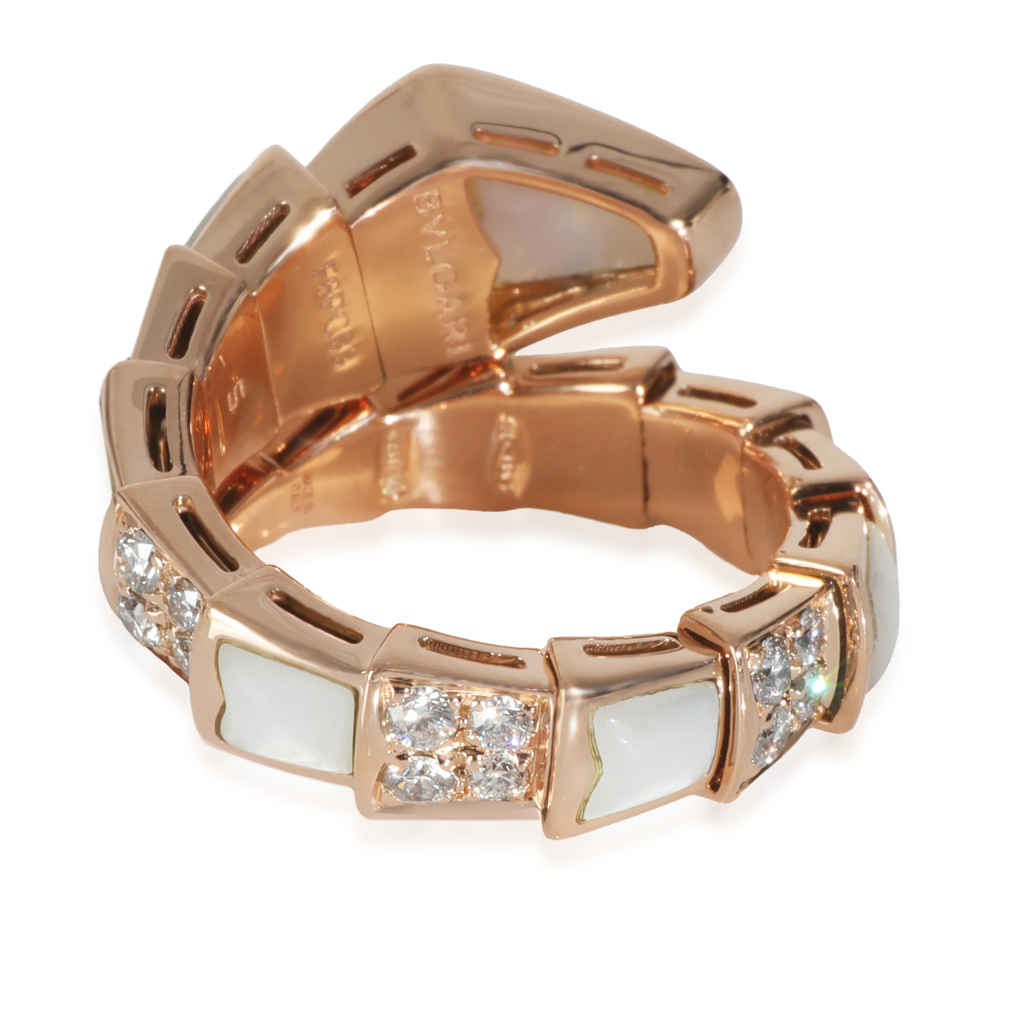 Rose Gold Mother Of Pearl and Diamond Serpenti Viper Ring - Image 3