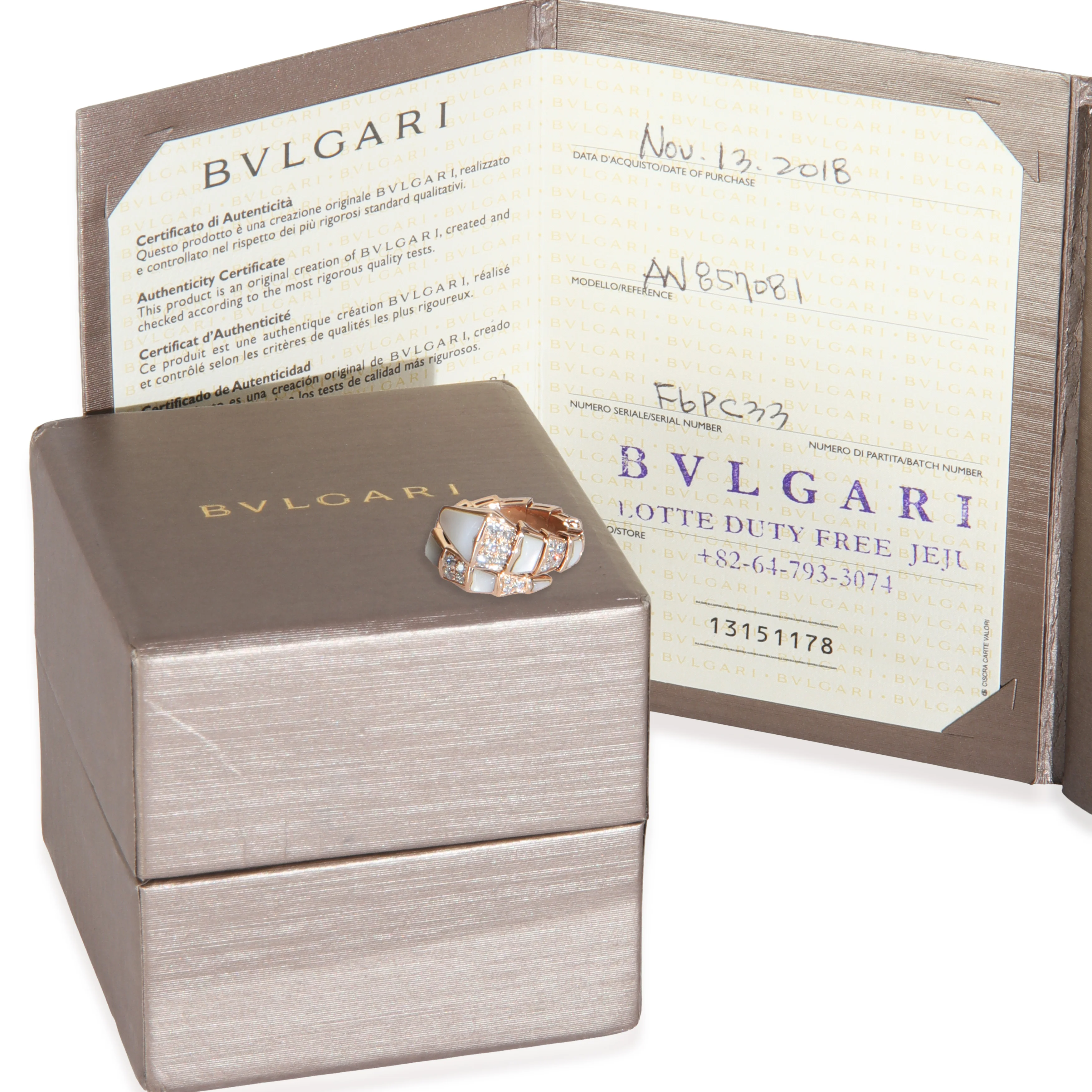 Rose Gold Mother Of Pearl and Diamond Serpenti Viper Ring - Image 5