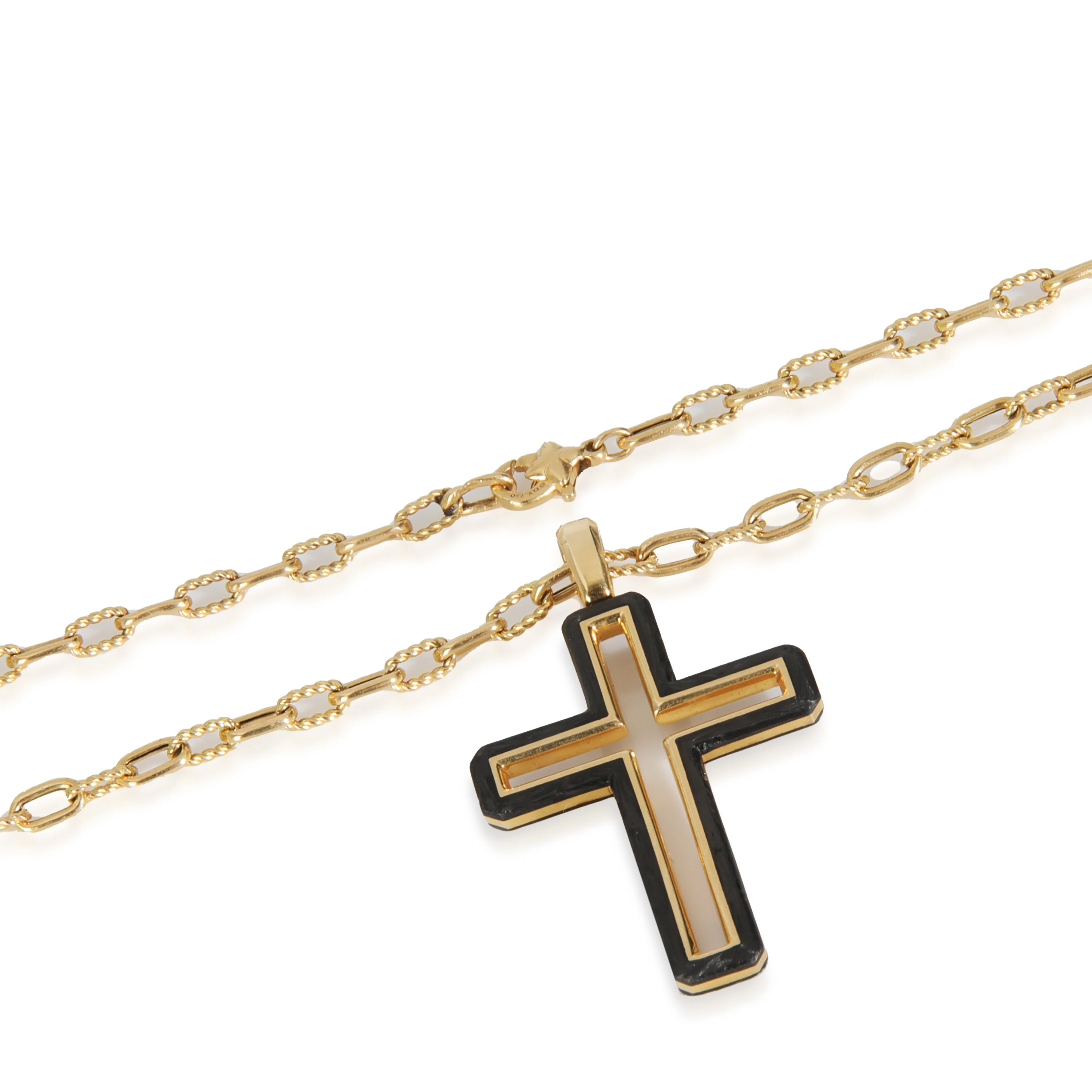 Yellow Gold  Forged Carbon Cross Necklace - Image 2