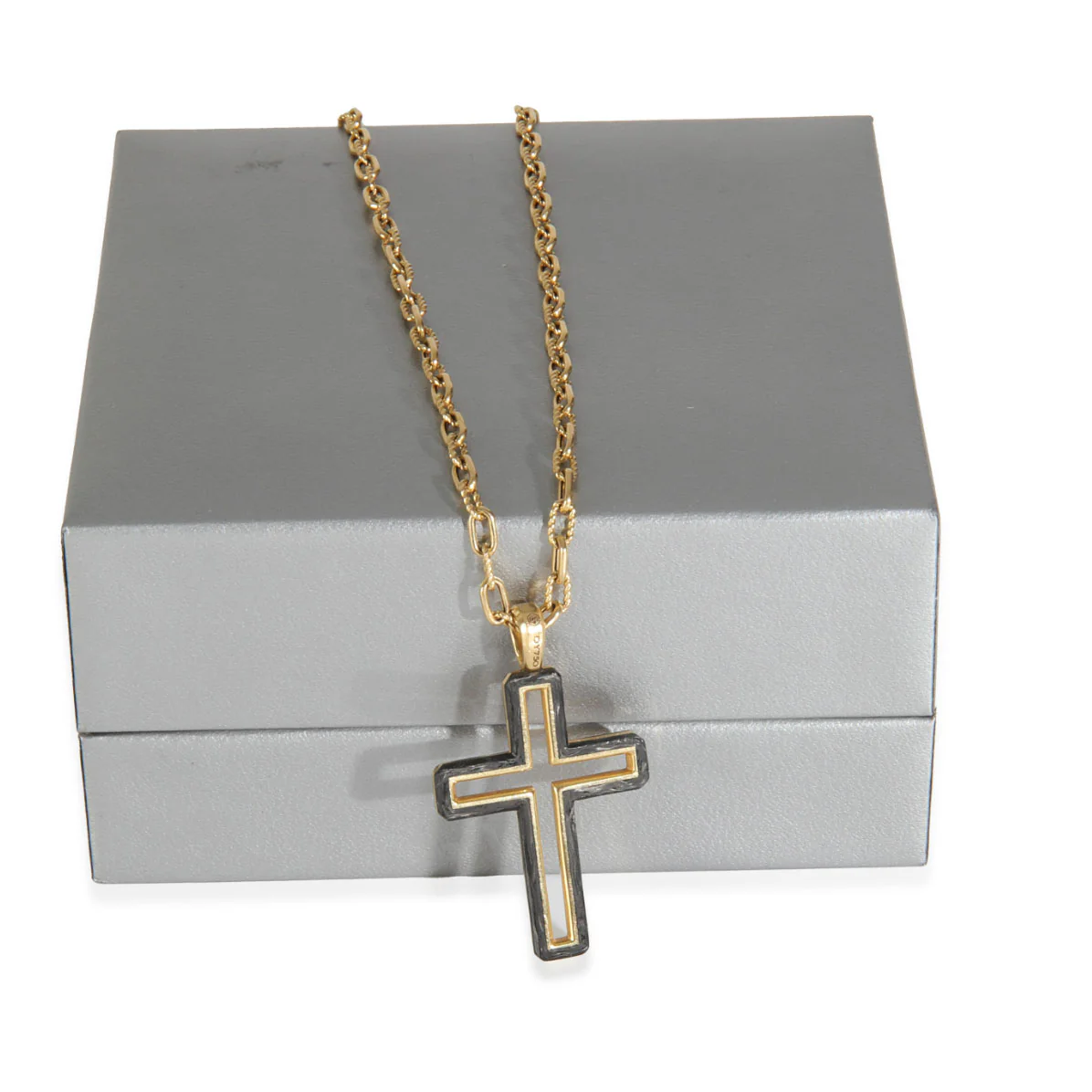 Yellow Gold  Forged Carbon Cross Necklace - Image 4