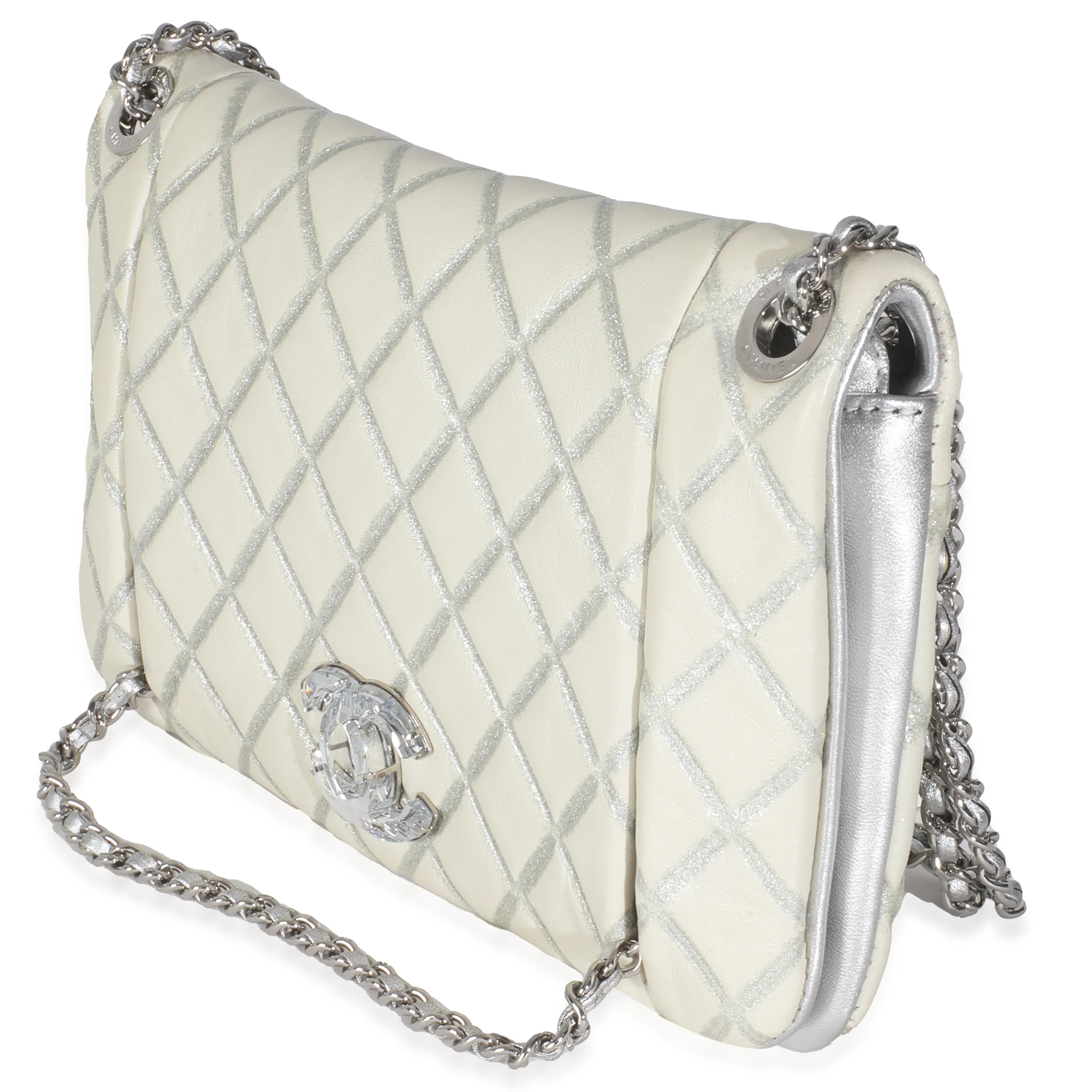 Ivory Metallic Distressed Lambskin Quilted CC Flap Bag - Image 2