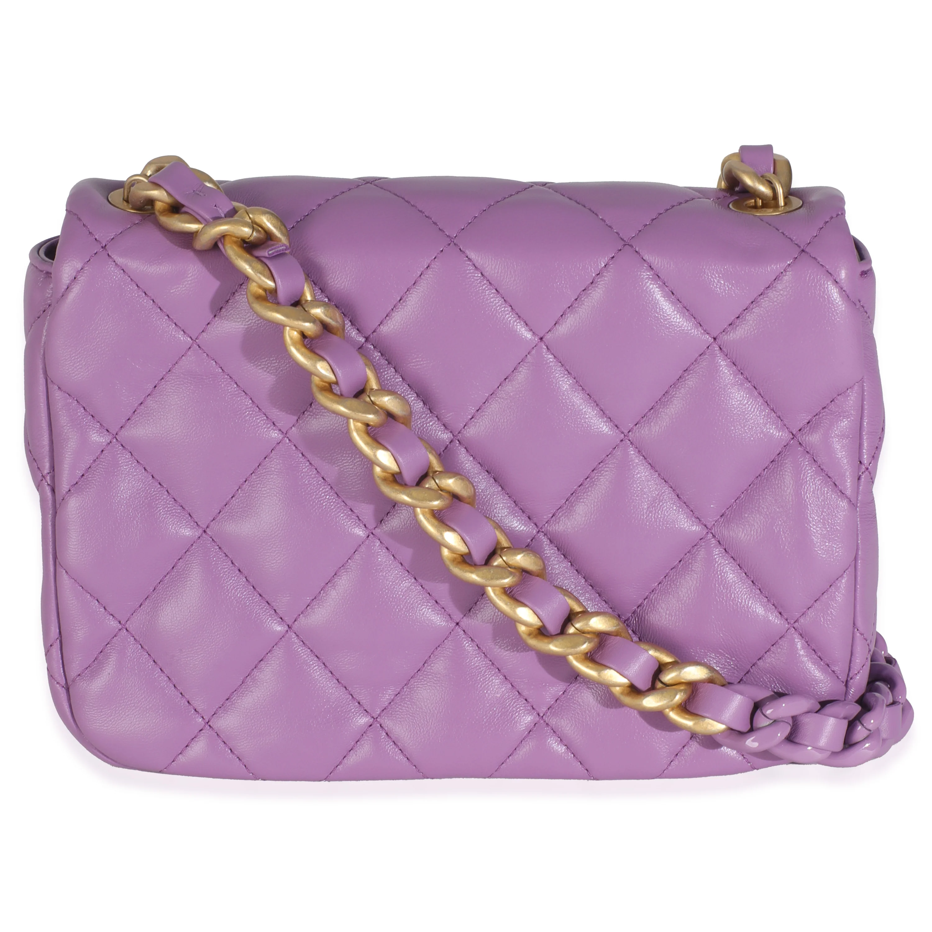 22S Purple Quilted Lambskin Mini Lacquered Chain Flap Bag - Image 4