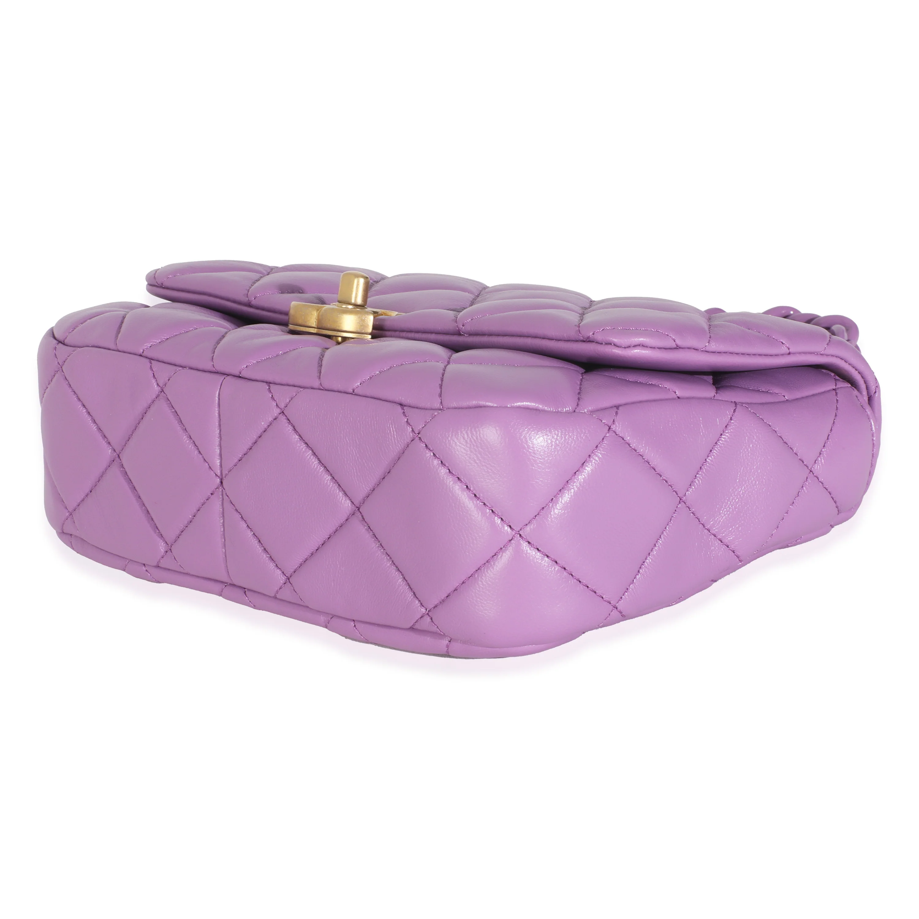 22S Purple Quilted Lambskin Mini Lacquered Chain Flap Bag - Image 7