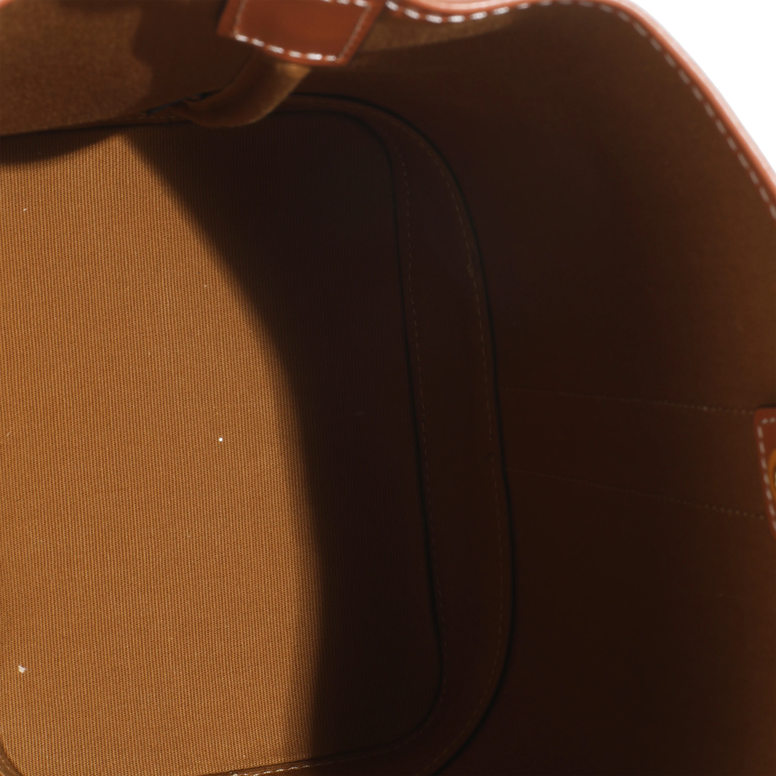 Tan Calfskin Triomphe Canvas Small Bucket Bag - Image 8