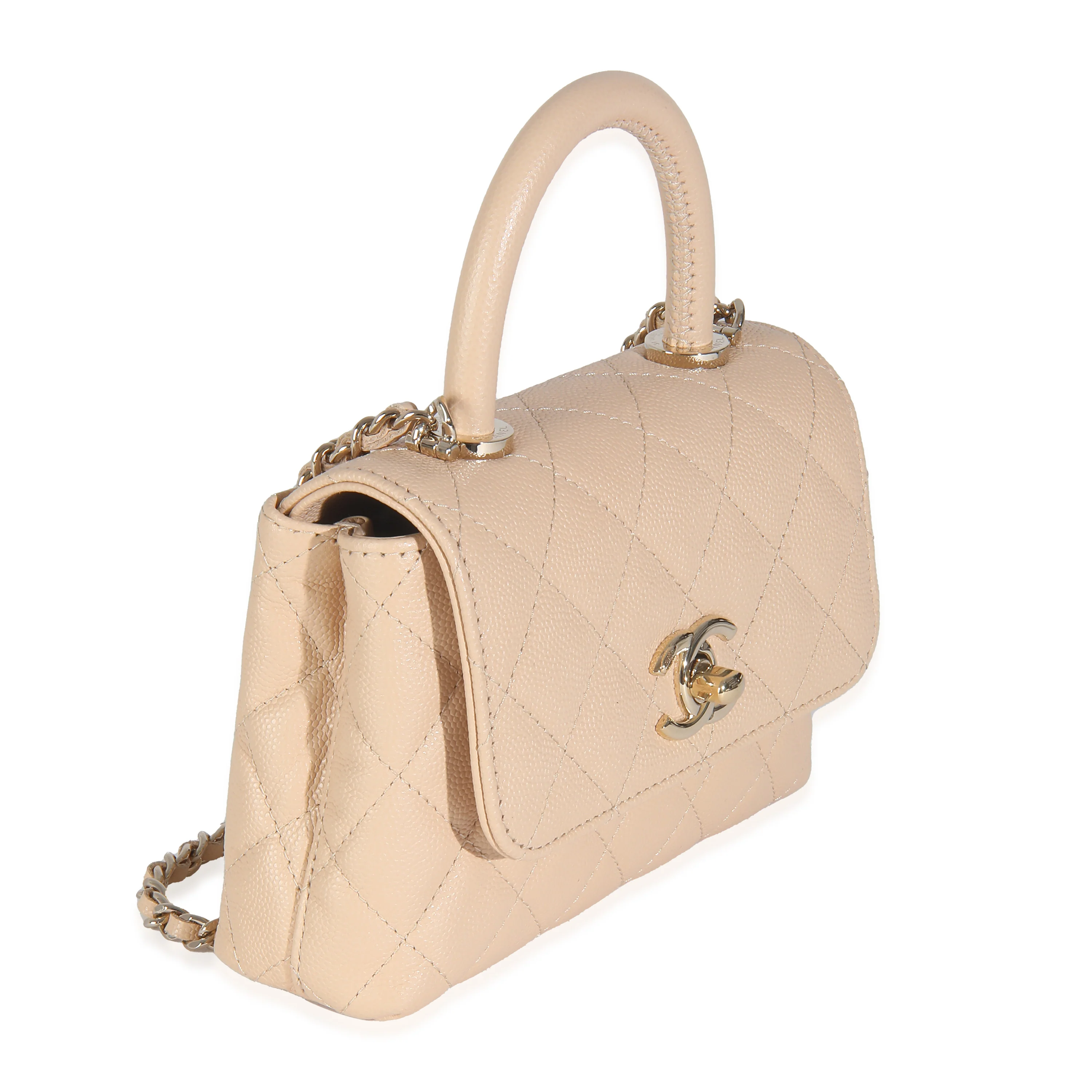Beige Quilted Caviar Extra Mini Coco Top Handle Handbag - Image 3