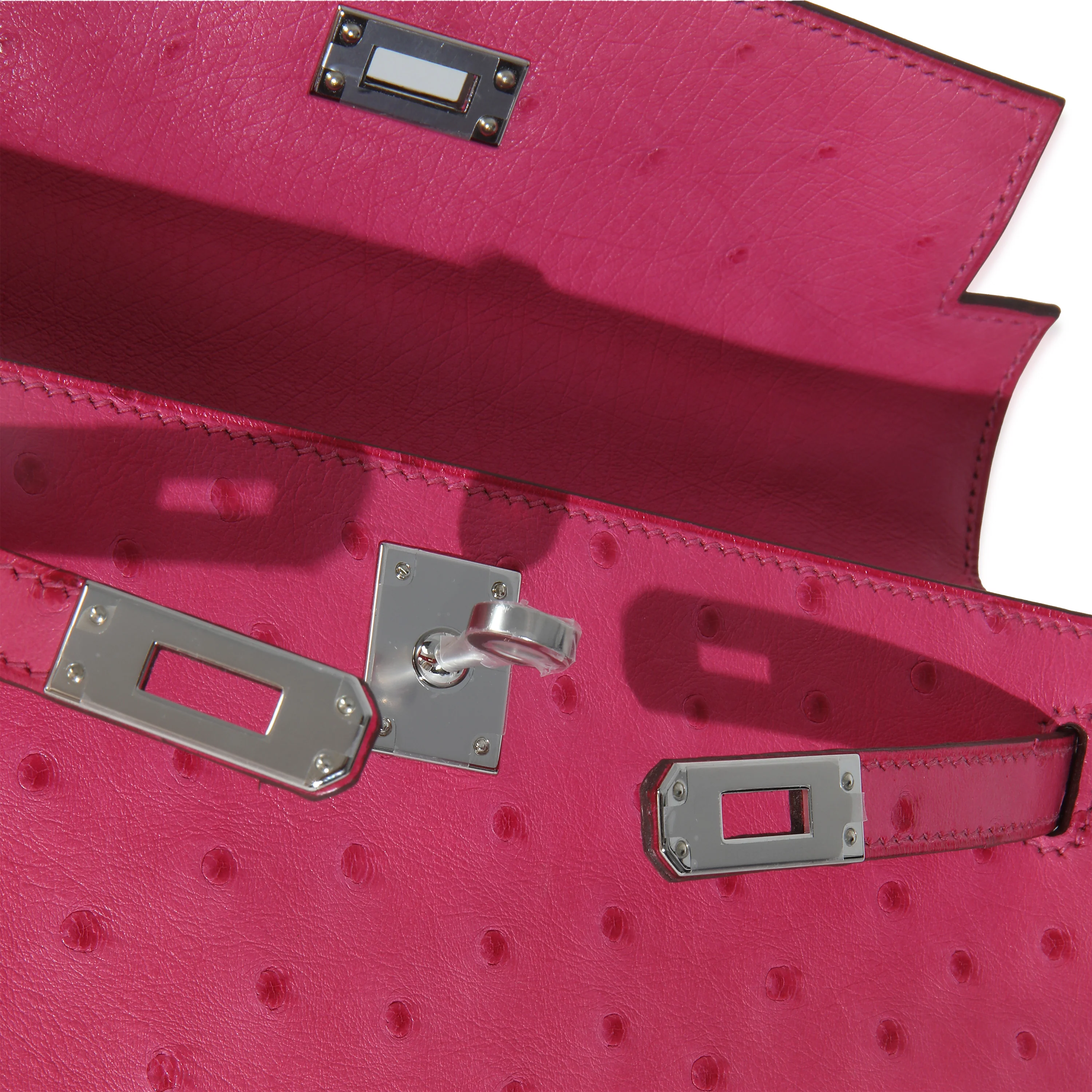 Rose Tyrien Ostrich Kelly Pochette PHW - Image 8