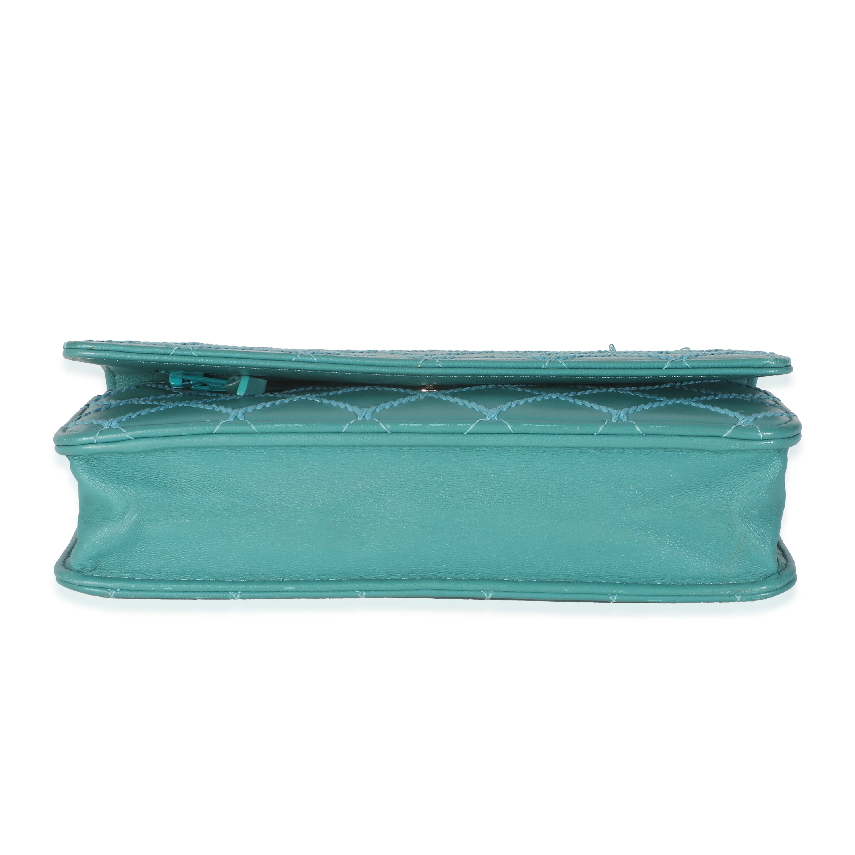 Teal Stitched Calfskin Wallet On Chain - Image 5