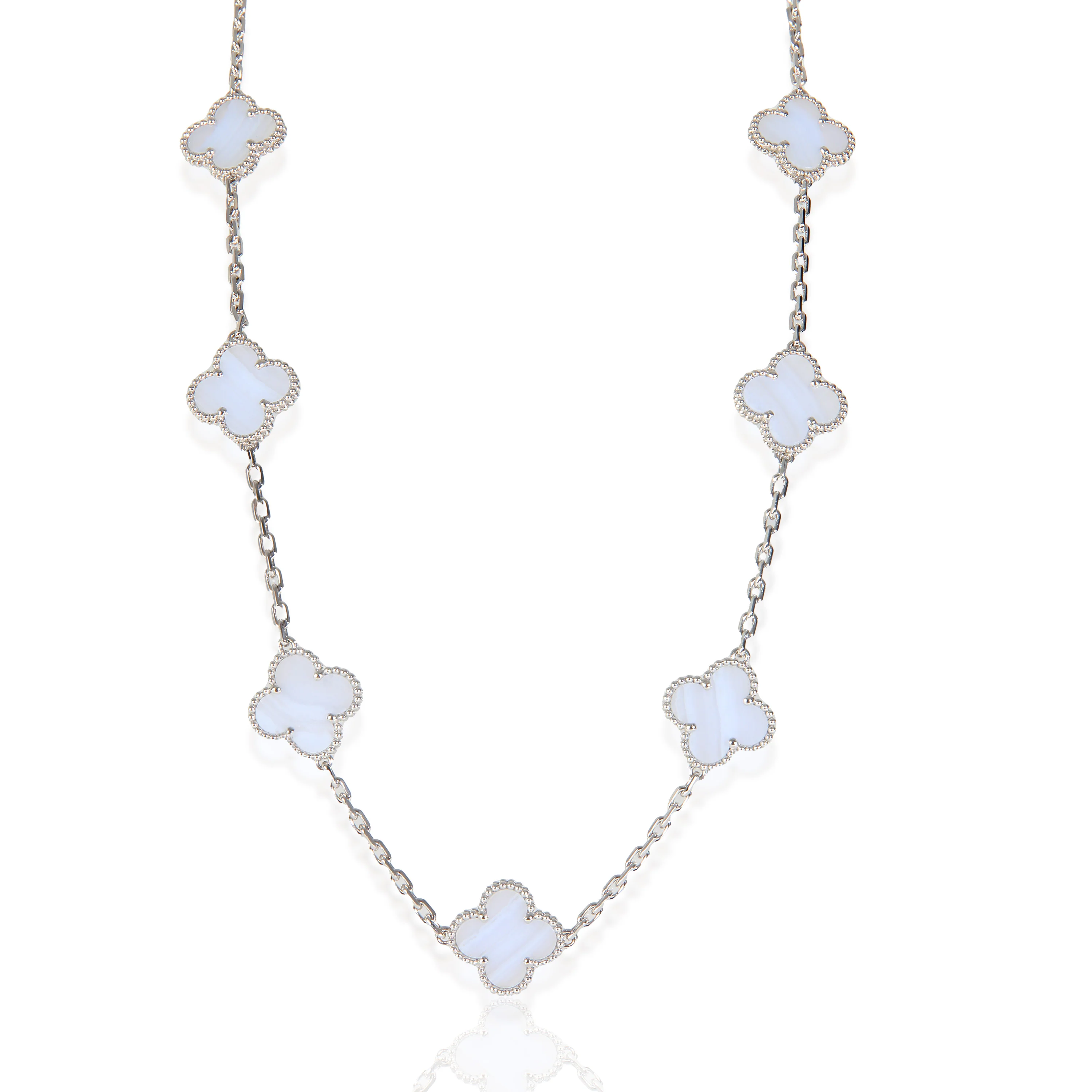White Gold Chalcedony Vintage Alhambra 10 Station Necklace