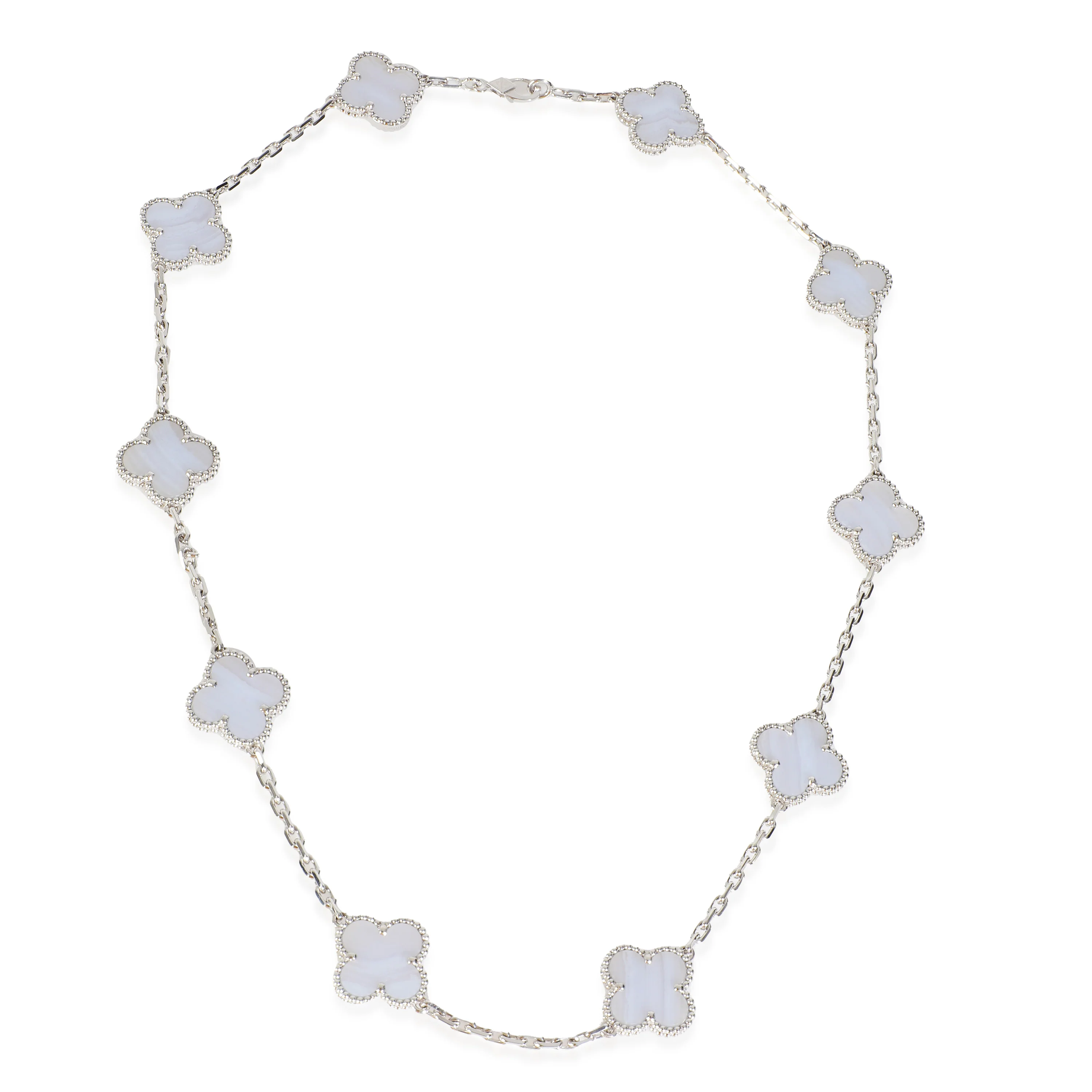 White Gold Chalcedony Vintage Alhambra 10 Station Necklace - Image 2