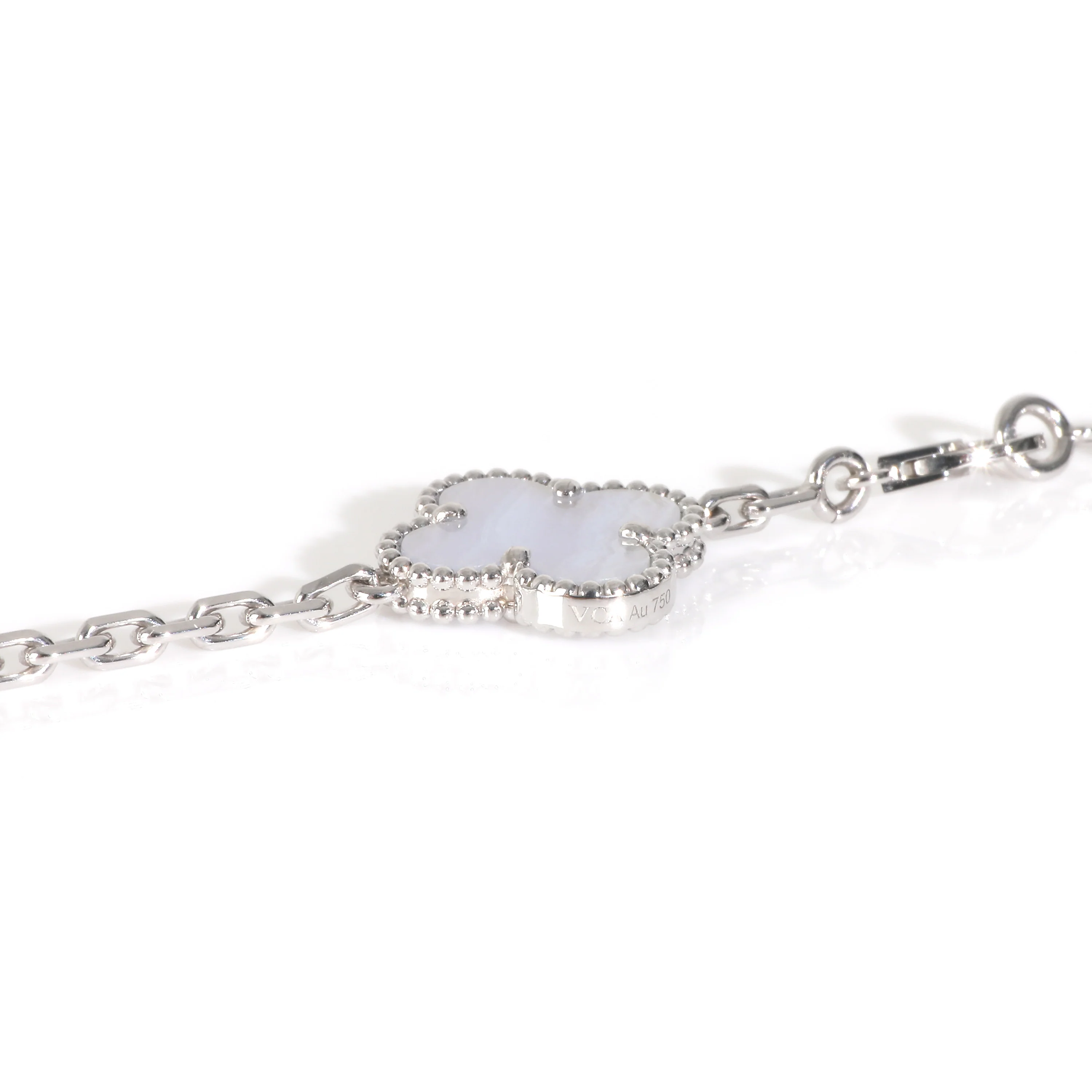 White Gold Chalcedony Vintage Alhambra 10 Station Necklace - Image 4