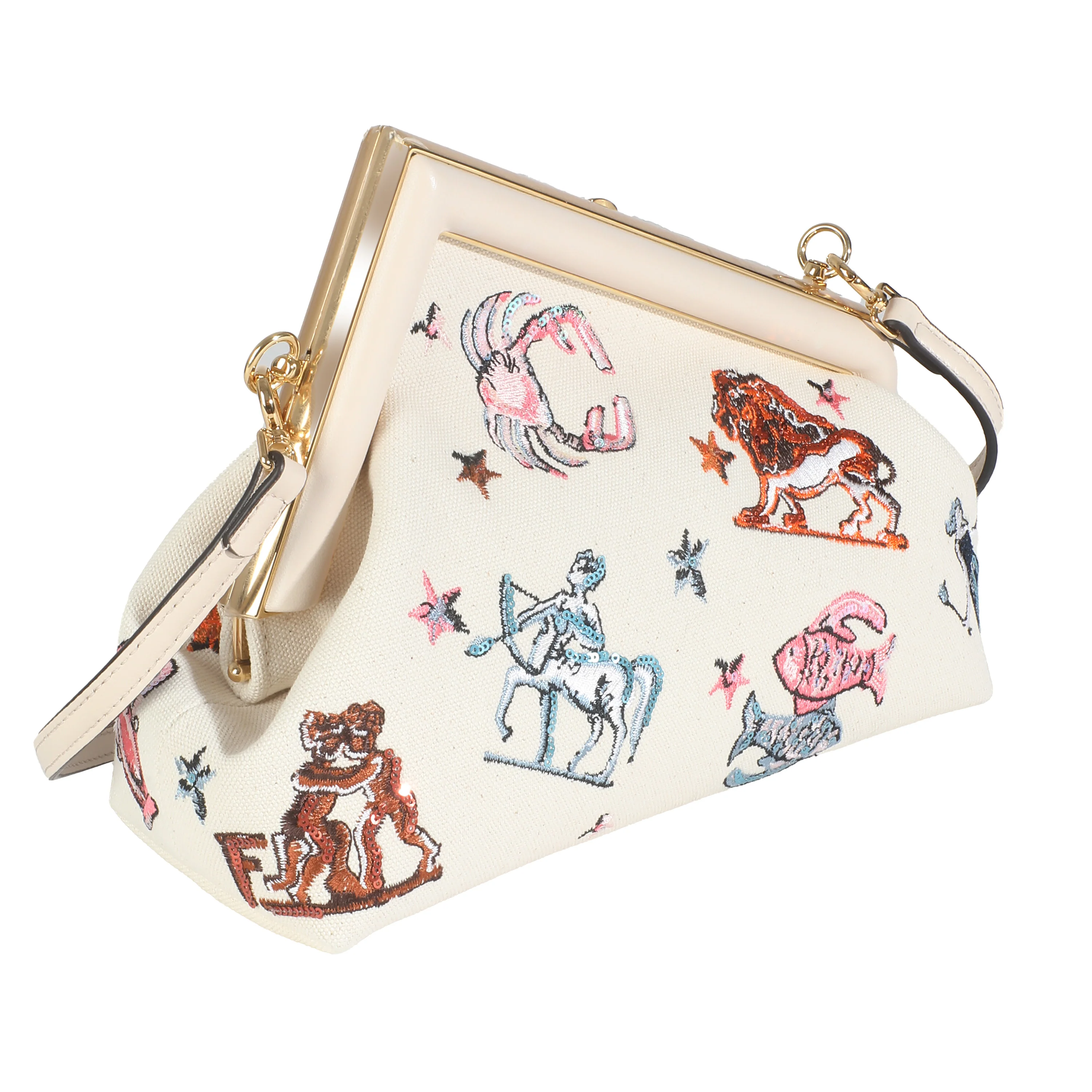 White Astrology Embroidered Canvas First Small Bag - Image 3