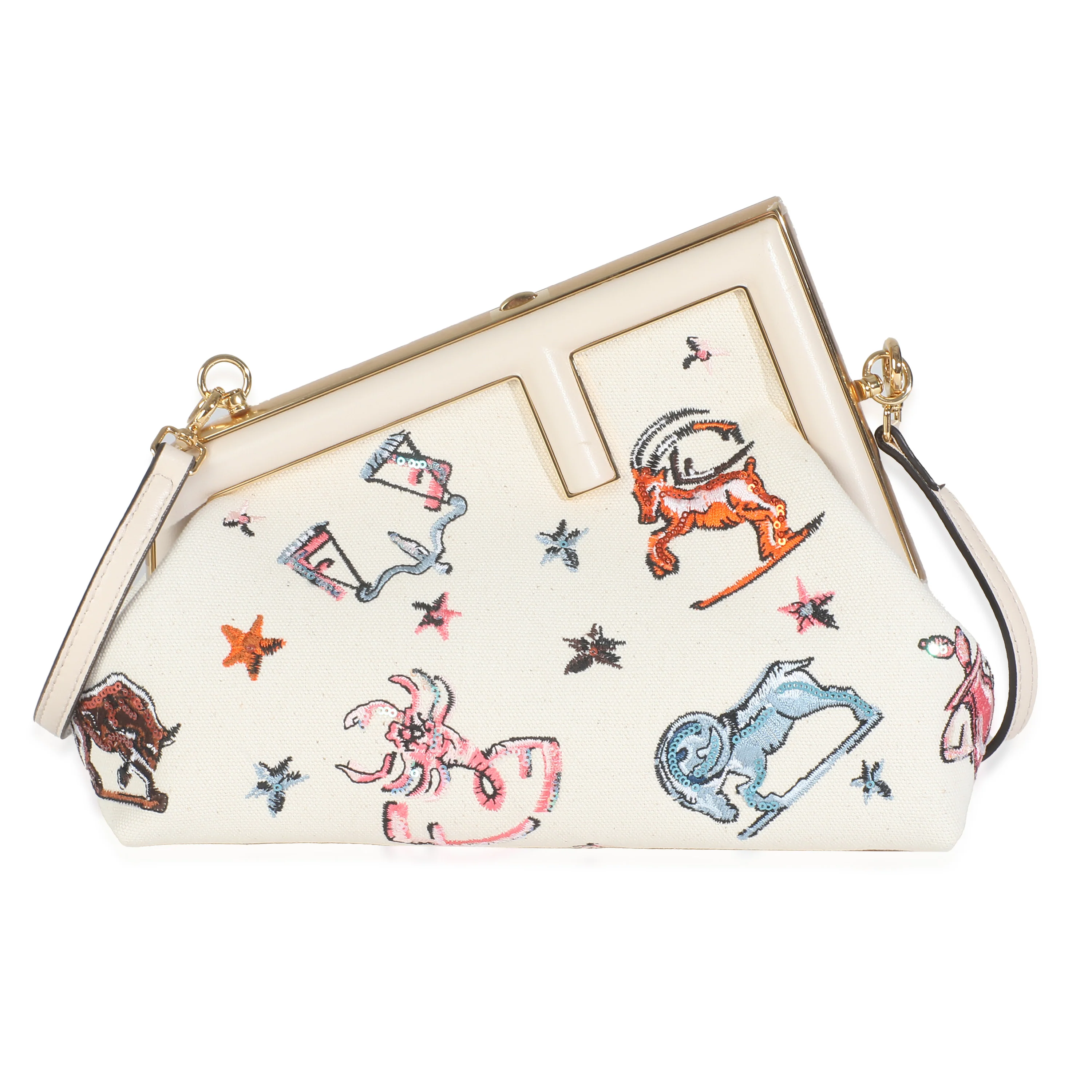 White Astrology Embroidered Canvas First Small Bag - Image 4