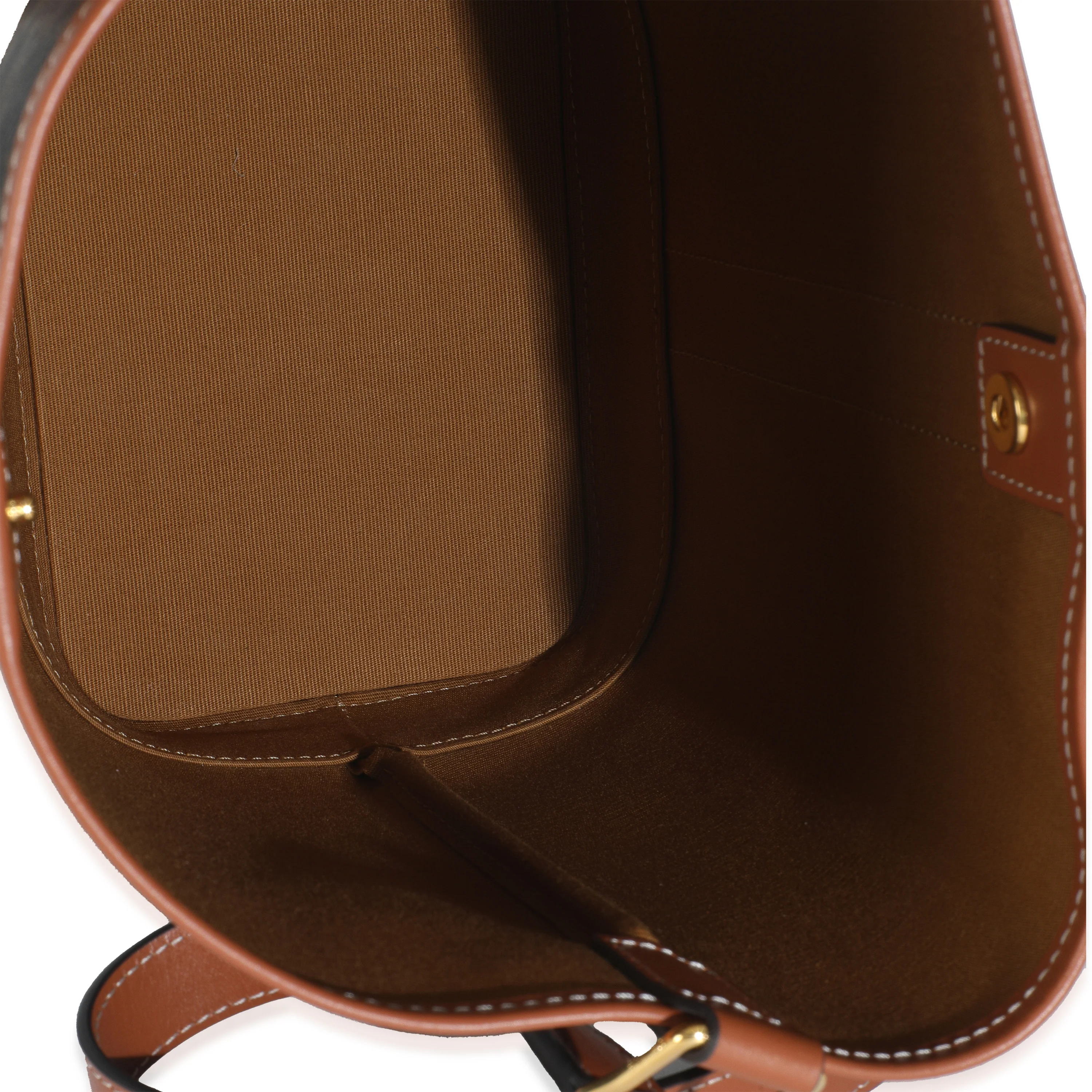 Tan Calfskin Triomphe Canvas Small Bucket Bag - Image 8