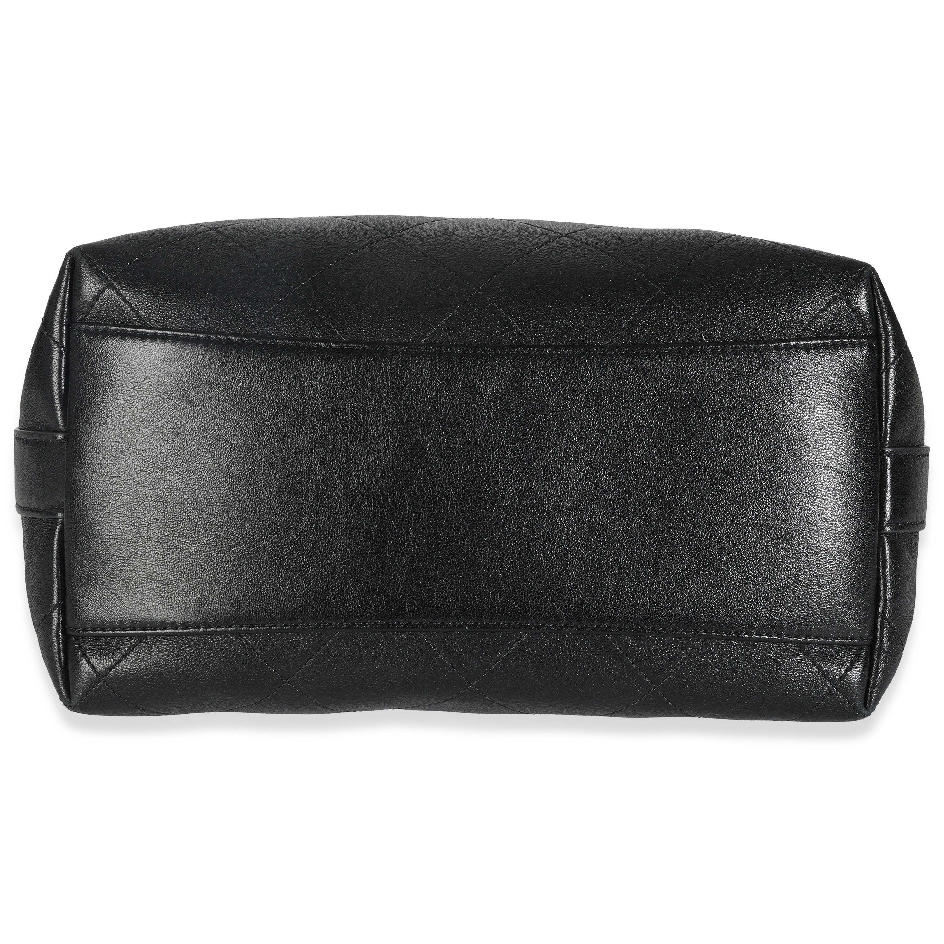 Black Quilted Calfskin CC Large Button Bucket Bag - Image 6