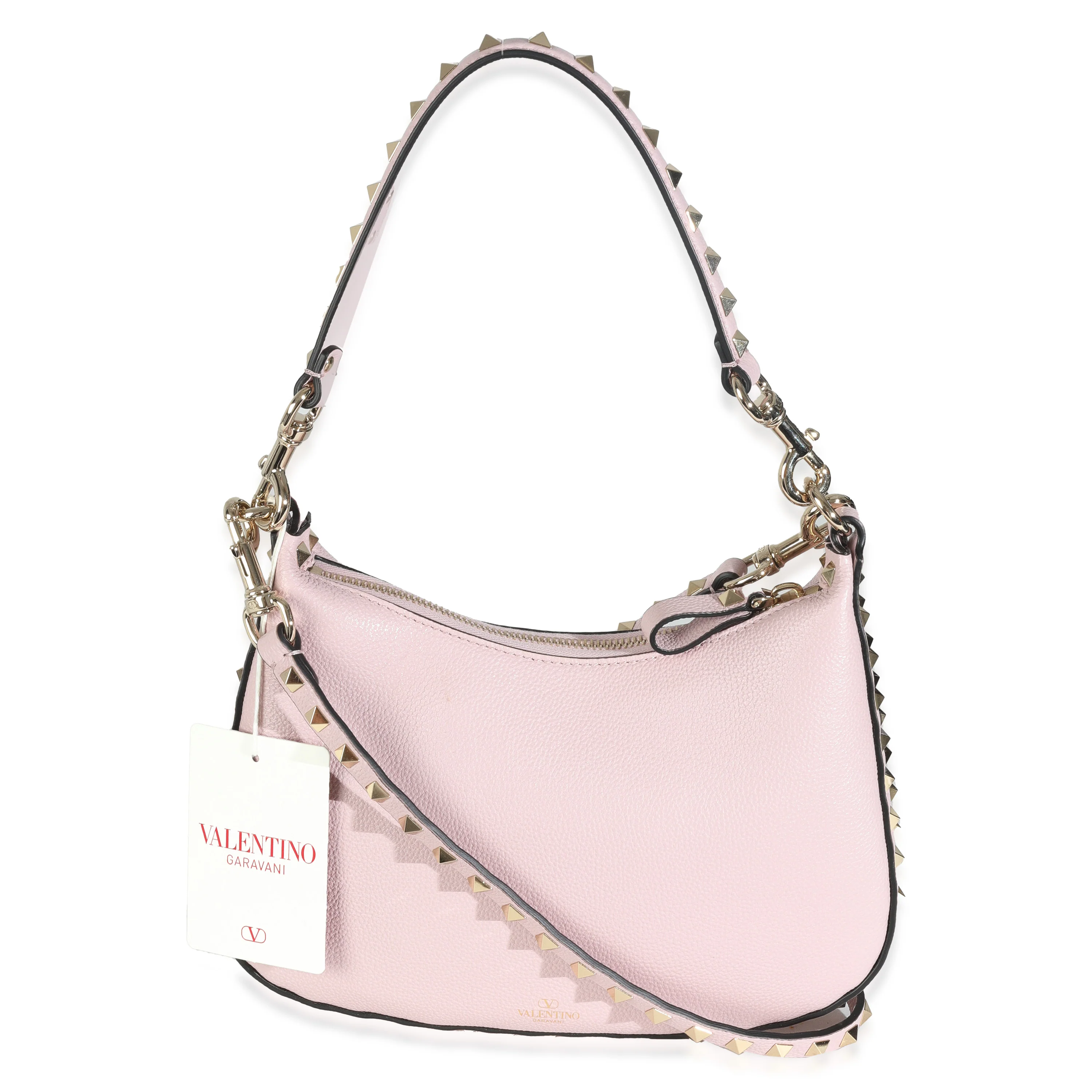 Water Lilac Grained Calfskin Rockstud Hobo Bag - Image 4