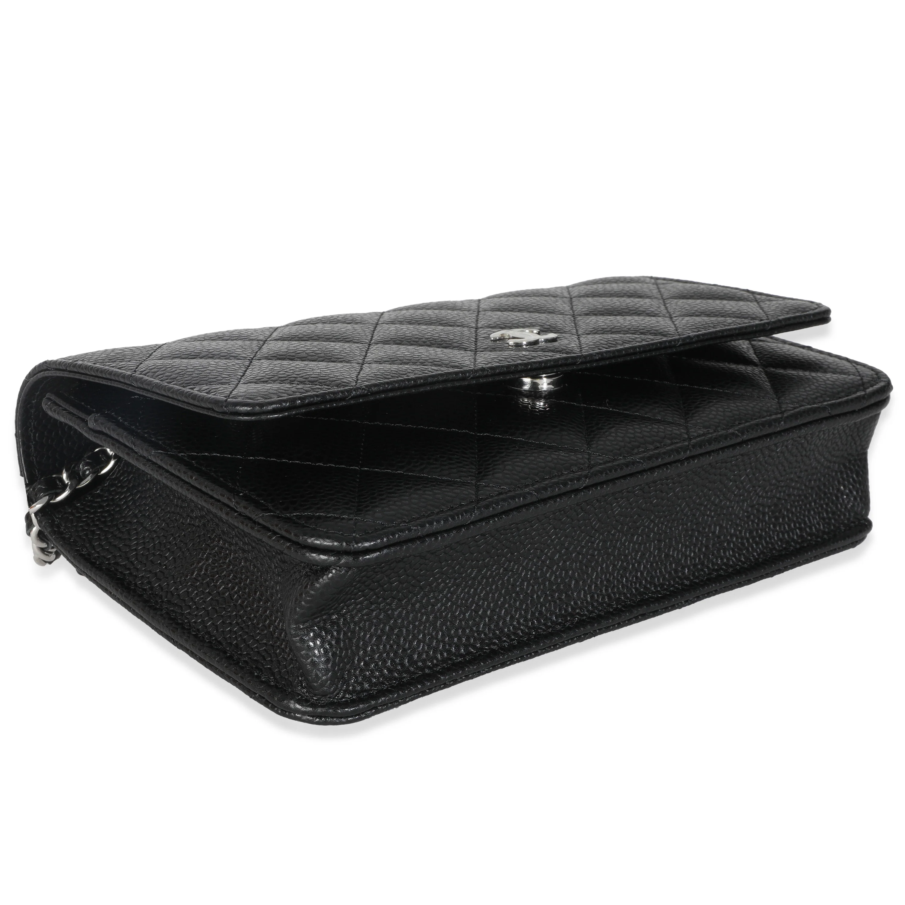 Black Quilted Caviar Classic Wallet On Chain - Image 6