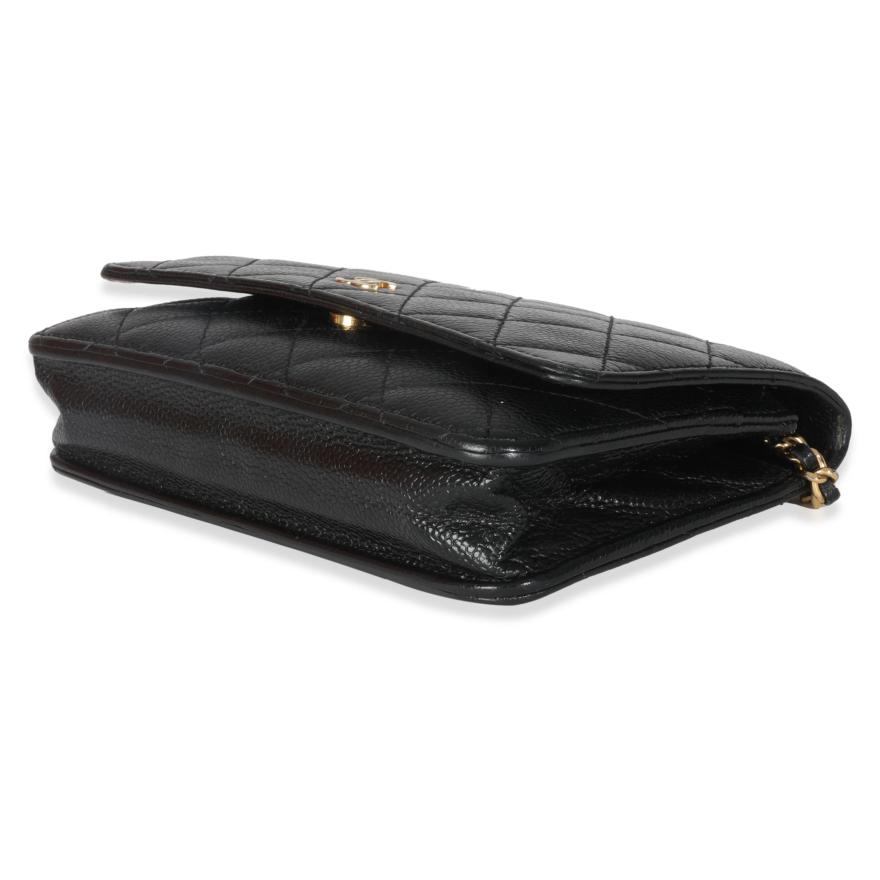 Black Quilted Caviar Classic Wallet On Chain - Image 7