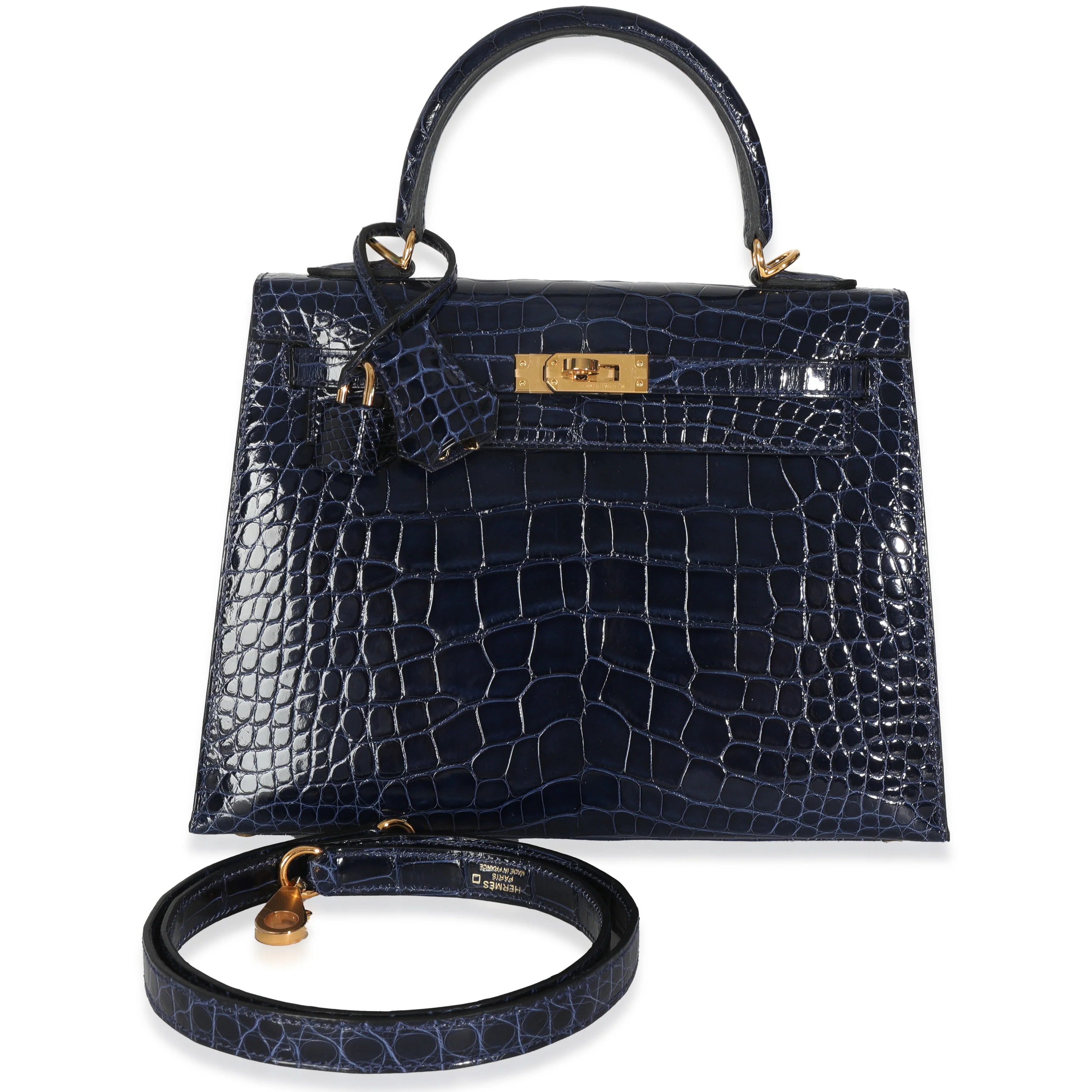 Bleu Saphir Shiny Alligator Sellier Kelly 25 GHW - Image 9