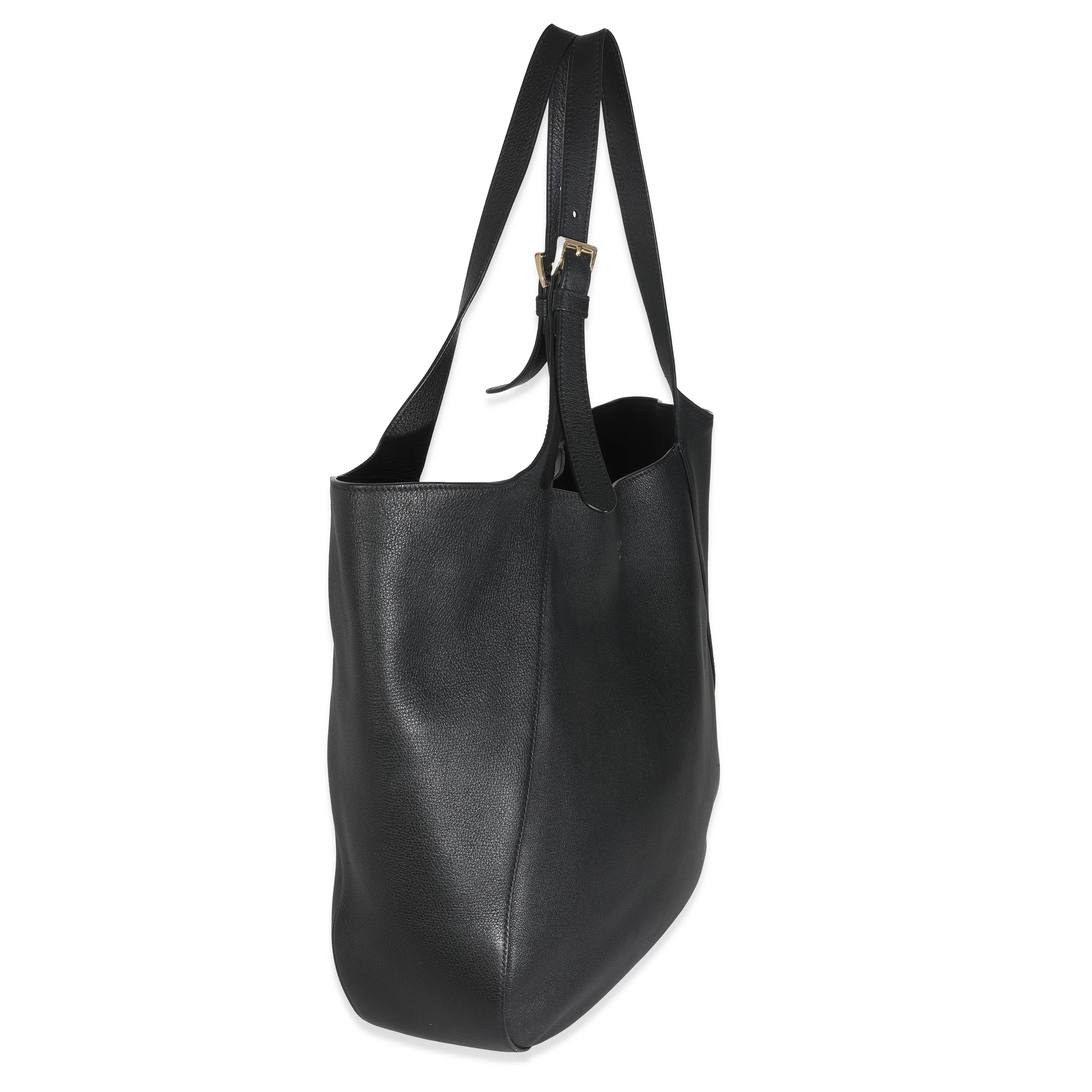 Black Calfskin Buckle Large Leather Tote - Image 2