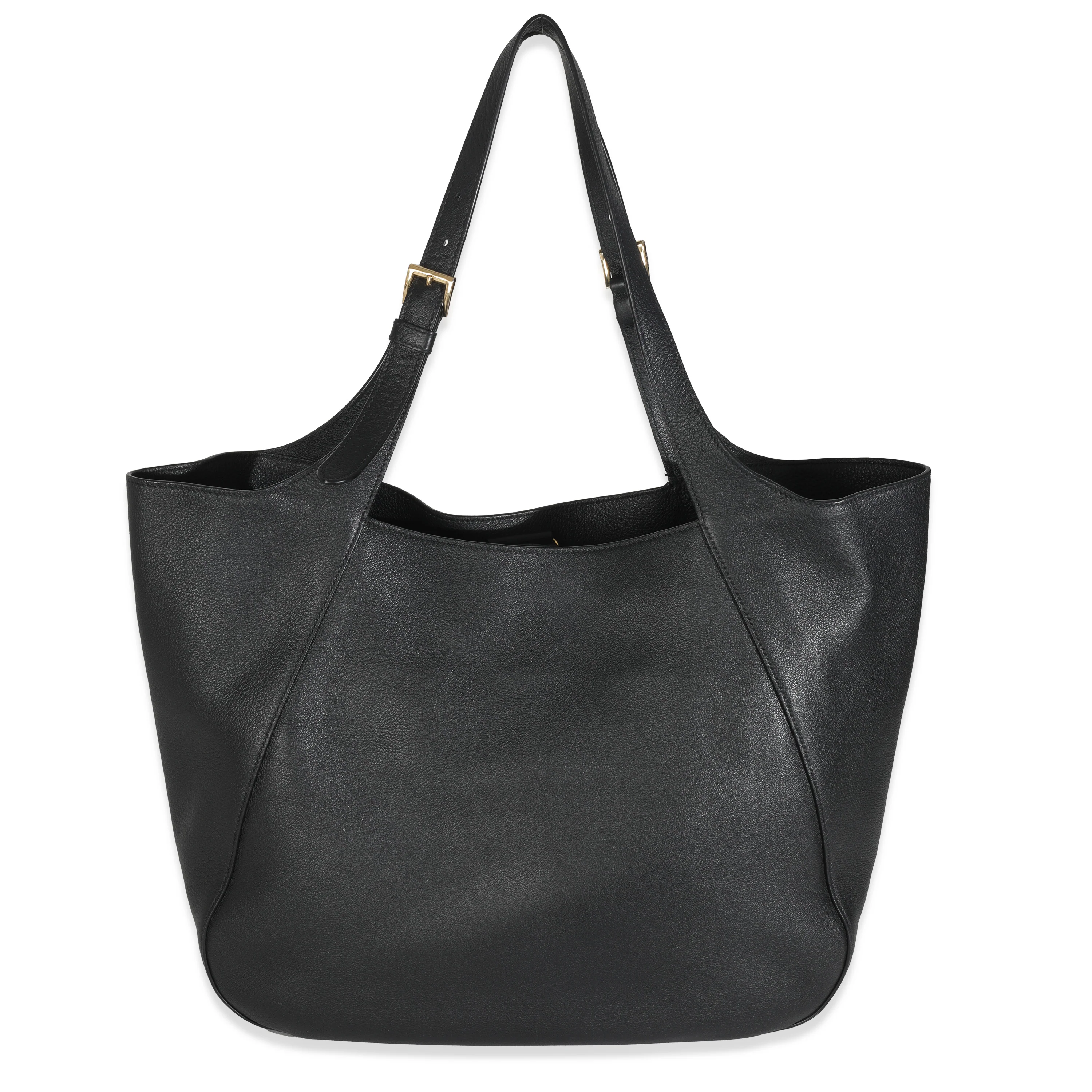 Black Calfskin Buckle Large Leather Tote - Image 3