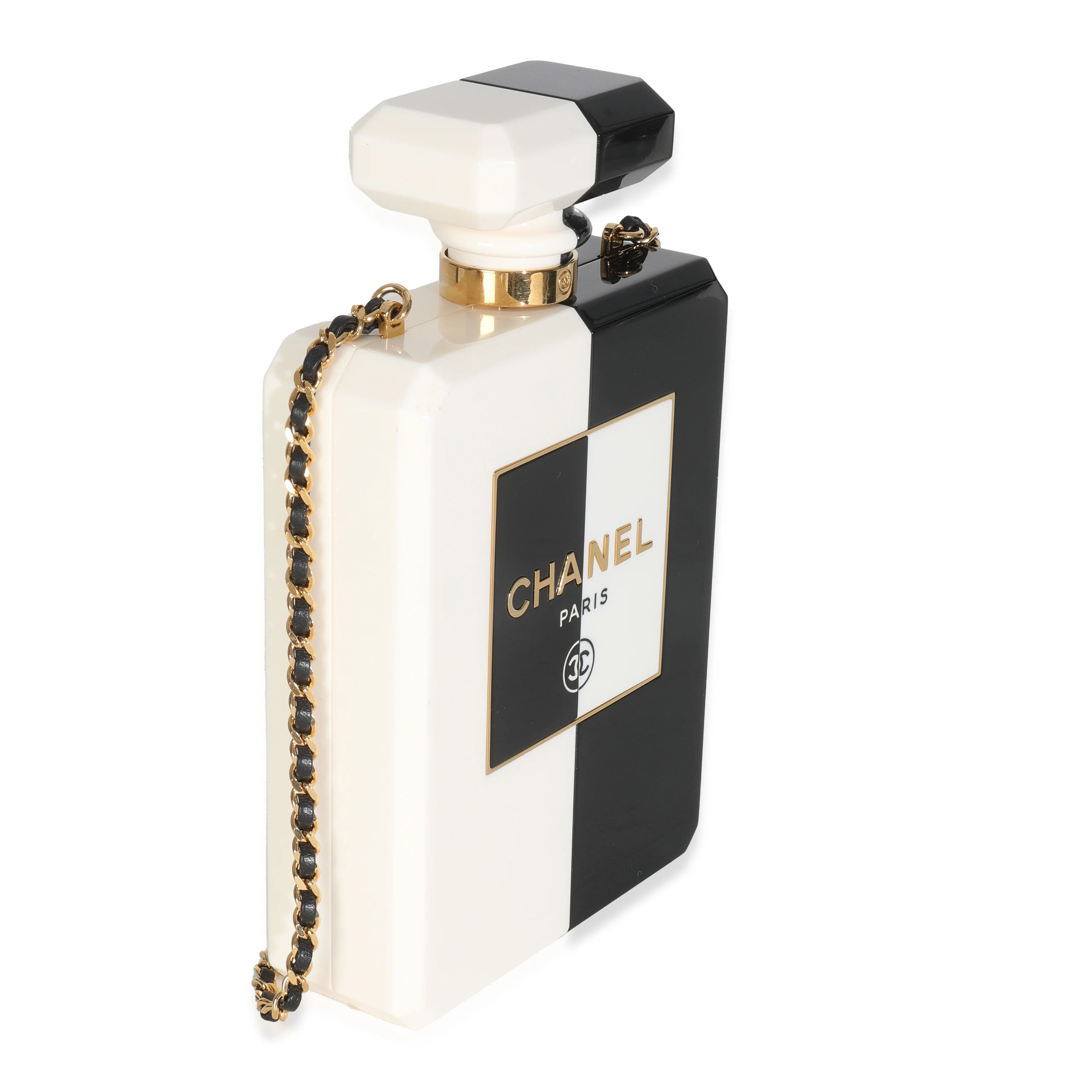 White Black Plexiglass Perfume Bottle Clutch - Image 3