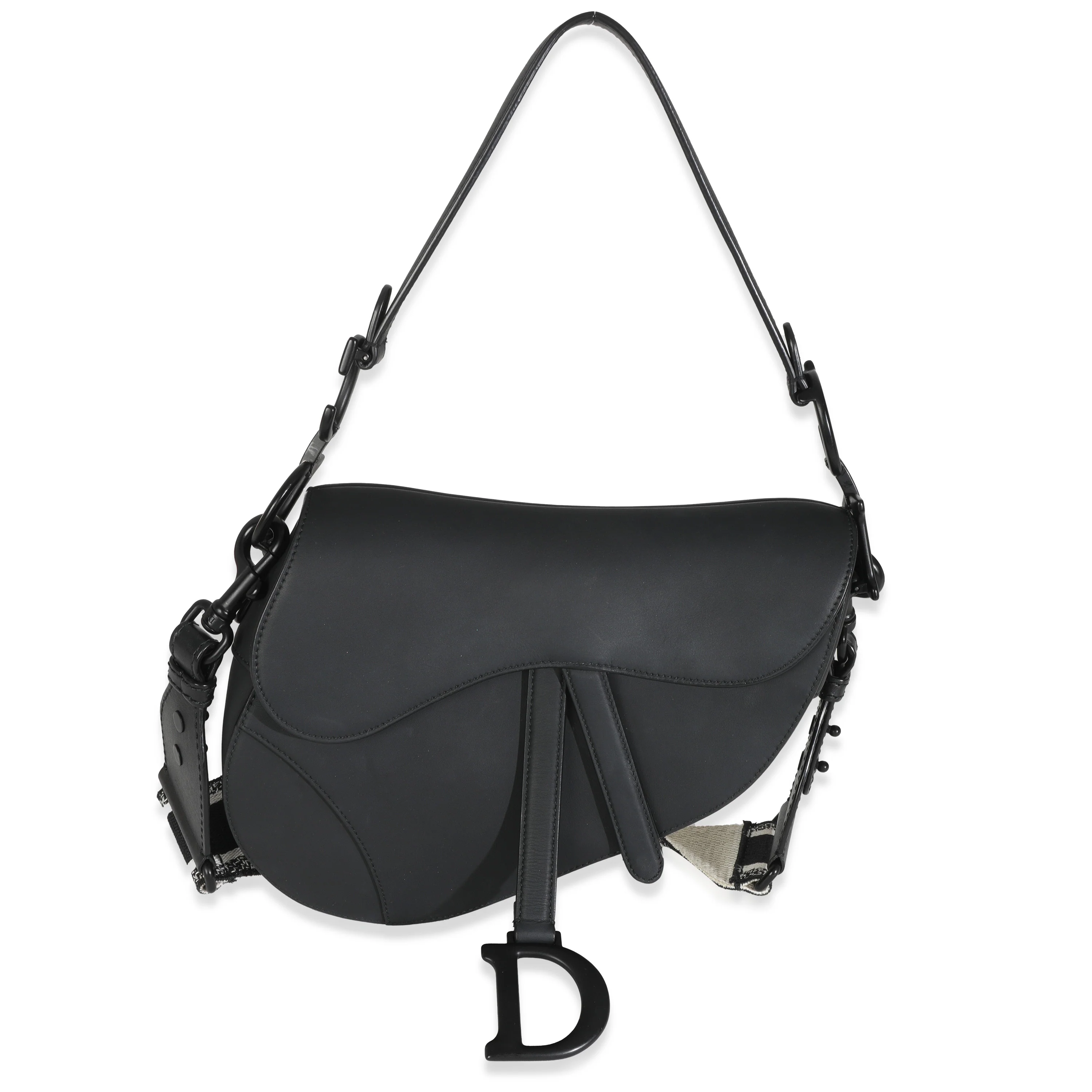 Black Ultramatte Calfskin Medium Saddle Bag