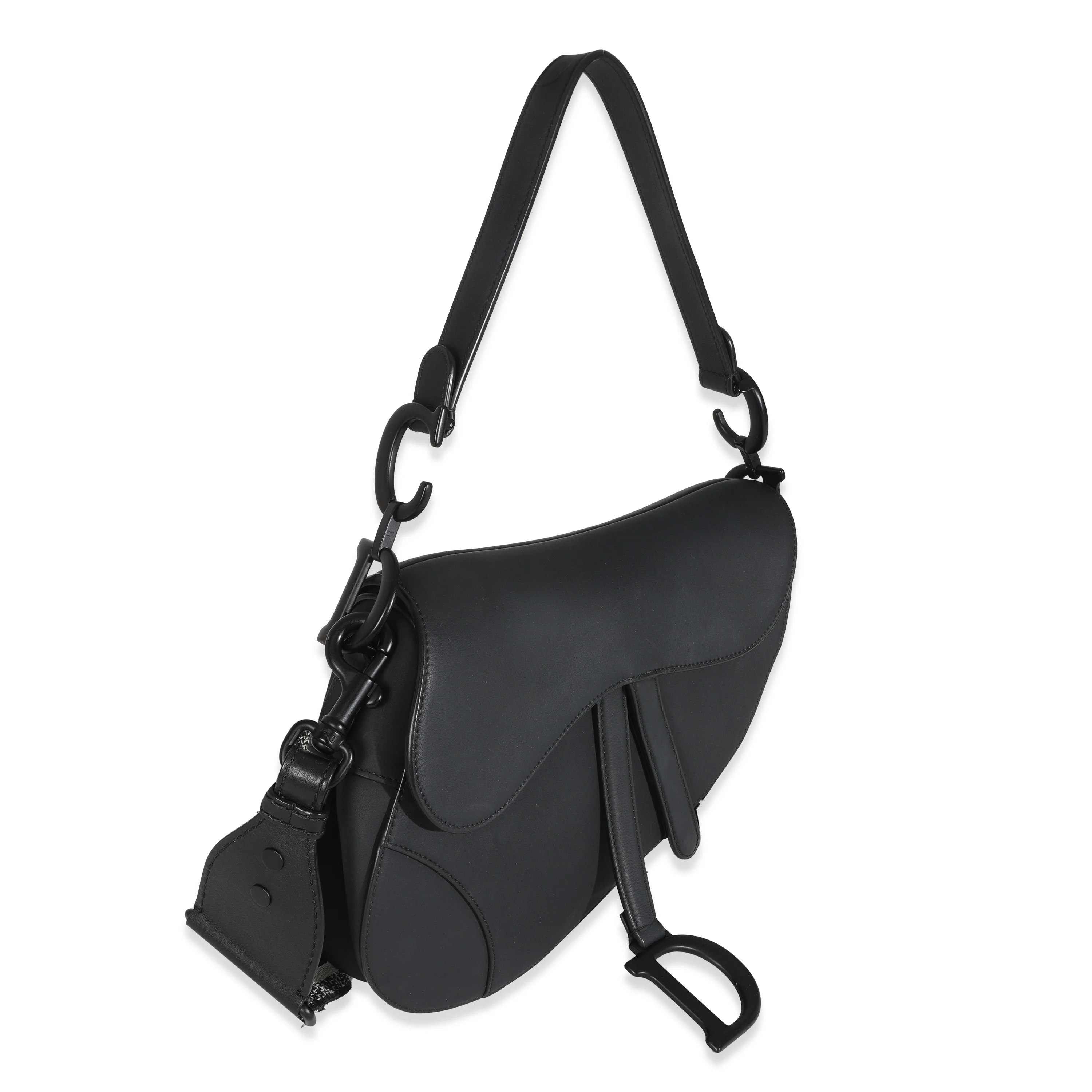 Black Ultramatte Calfskin Medium Saddle Bag - Image 3