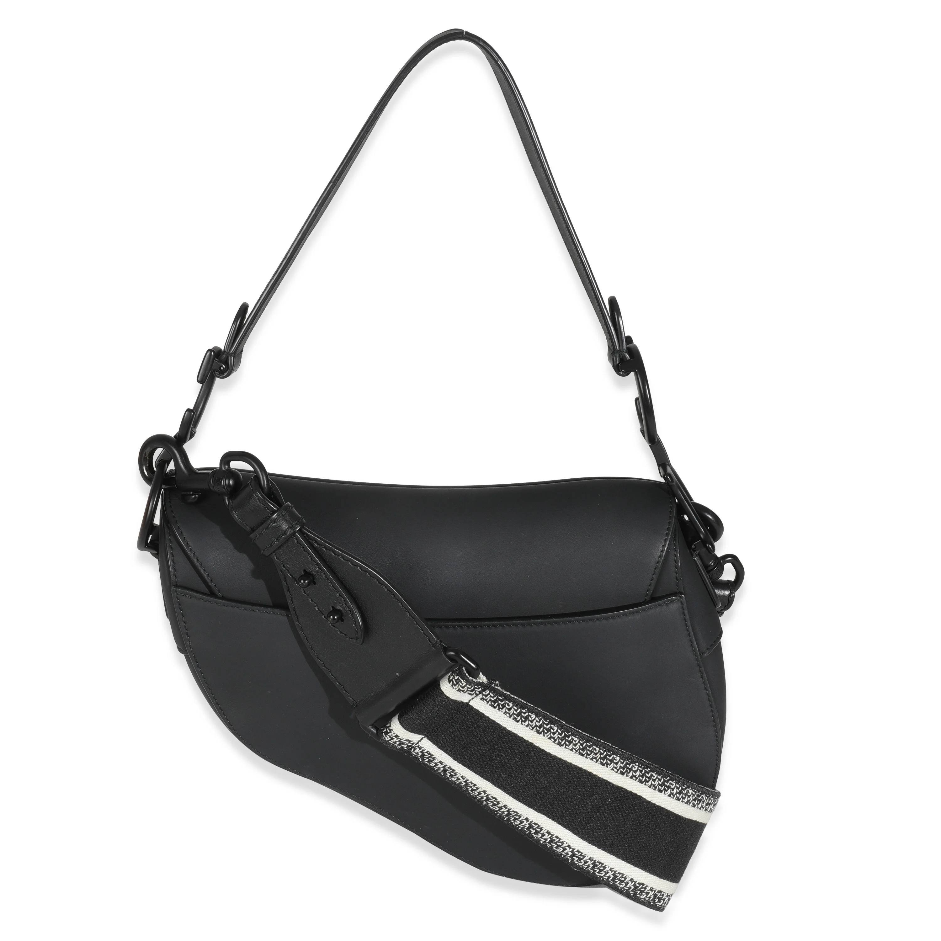 Black Ultramatte Calfskin Medium Saddle Bag - Image 4