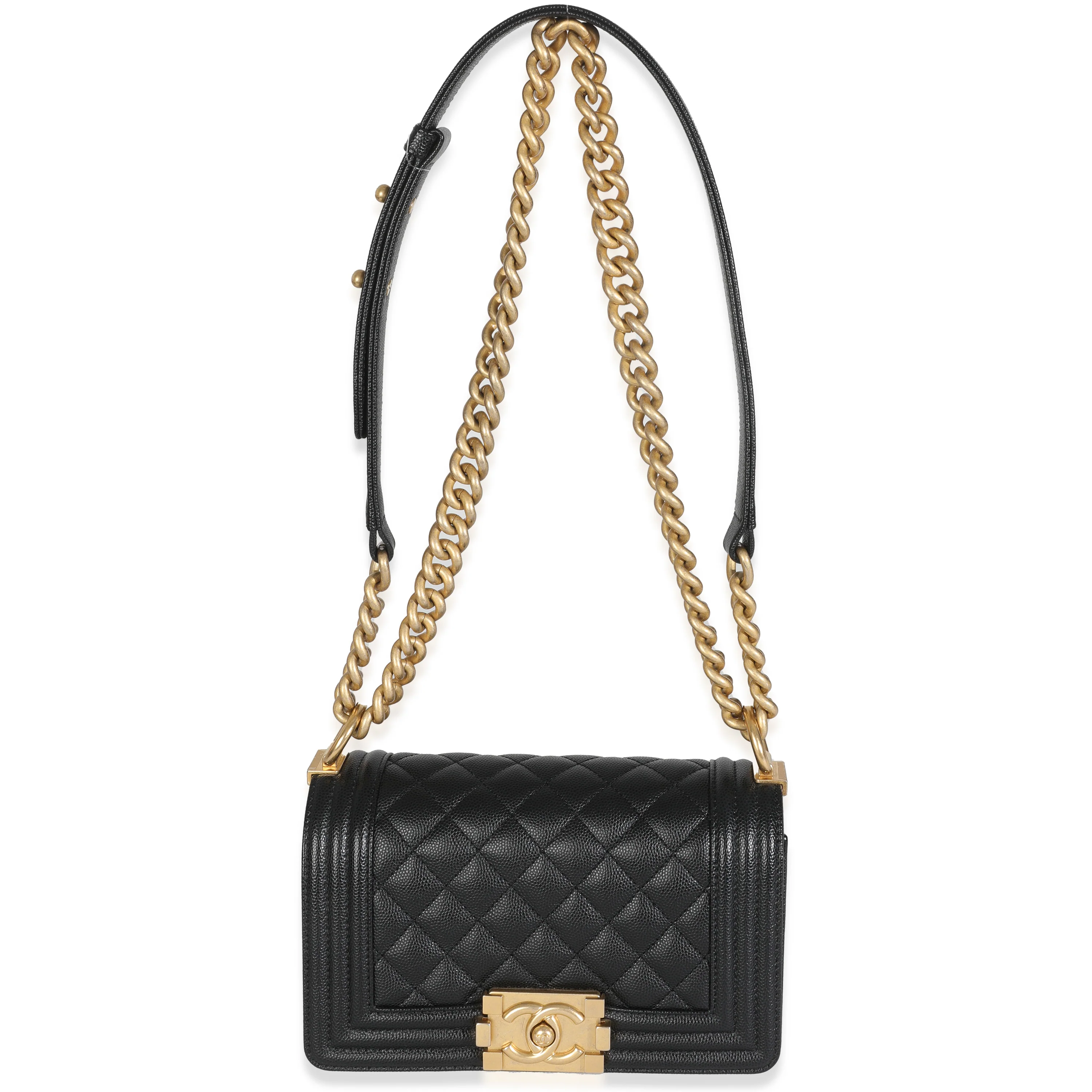 Black Quilted Caviar Small Boy Handbag - Image 8