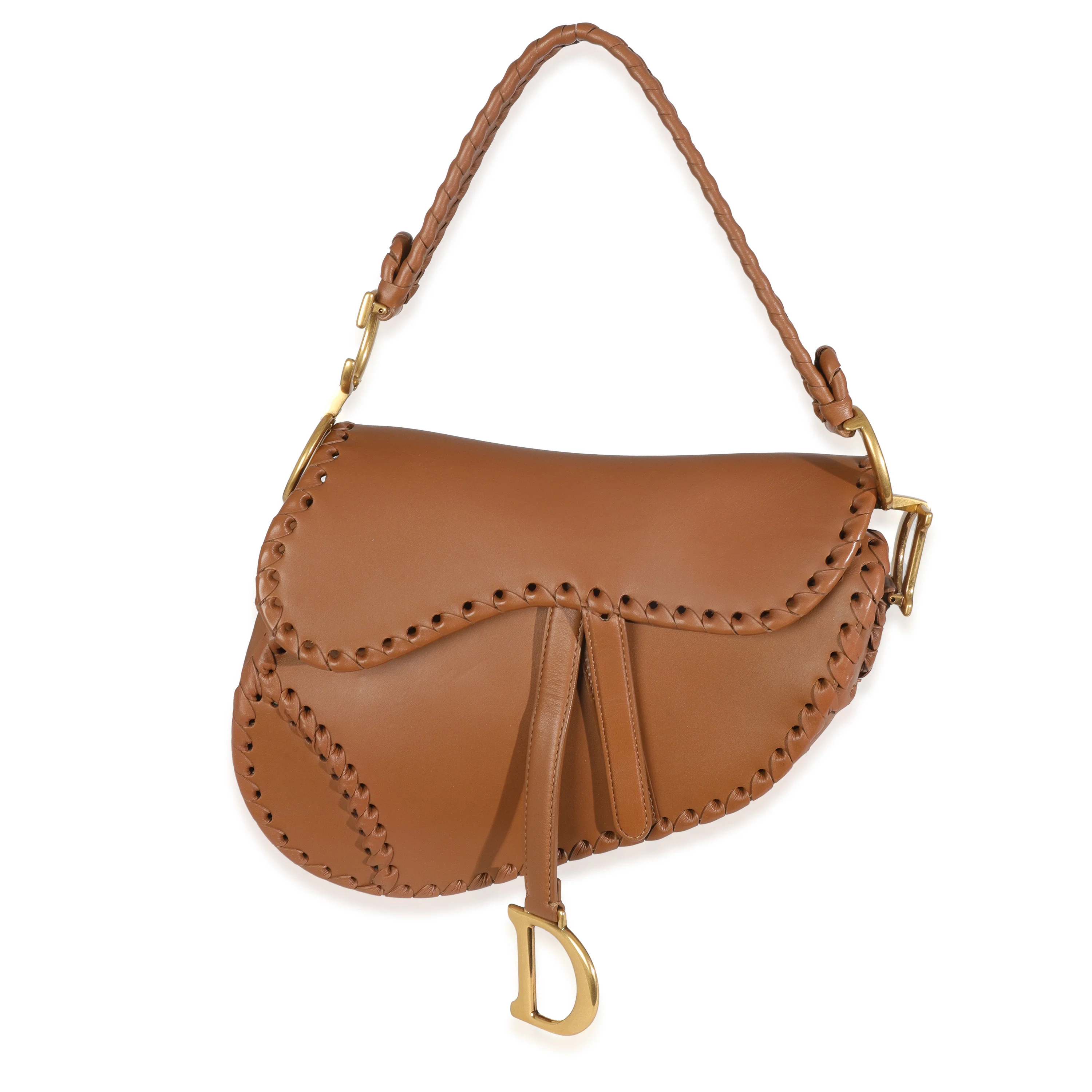 Brown Calfskin Whipstitch Saddle Bag