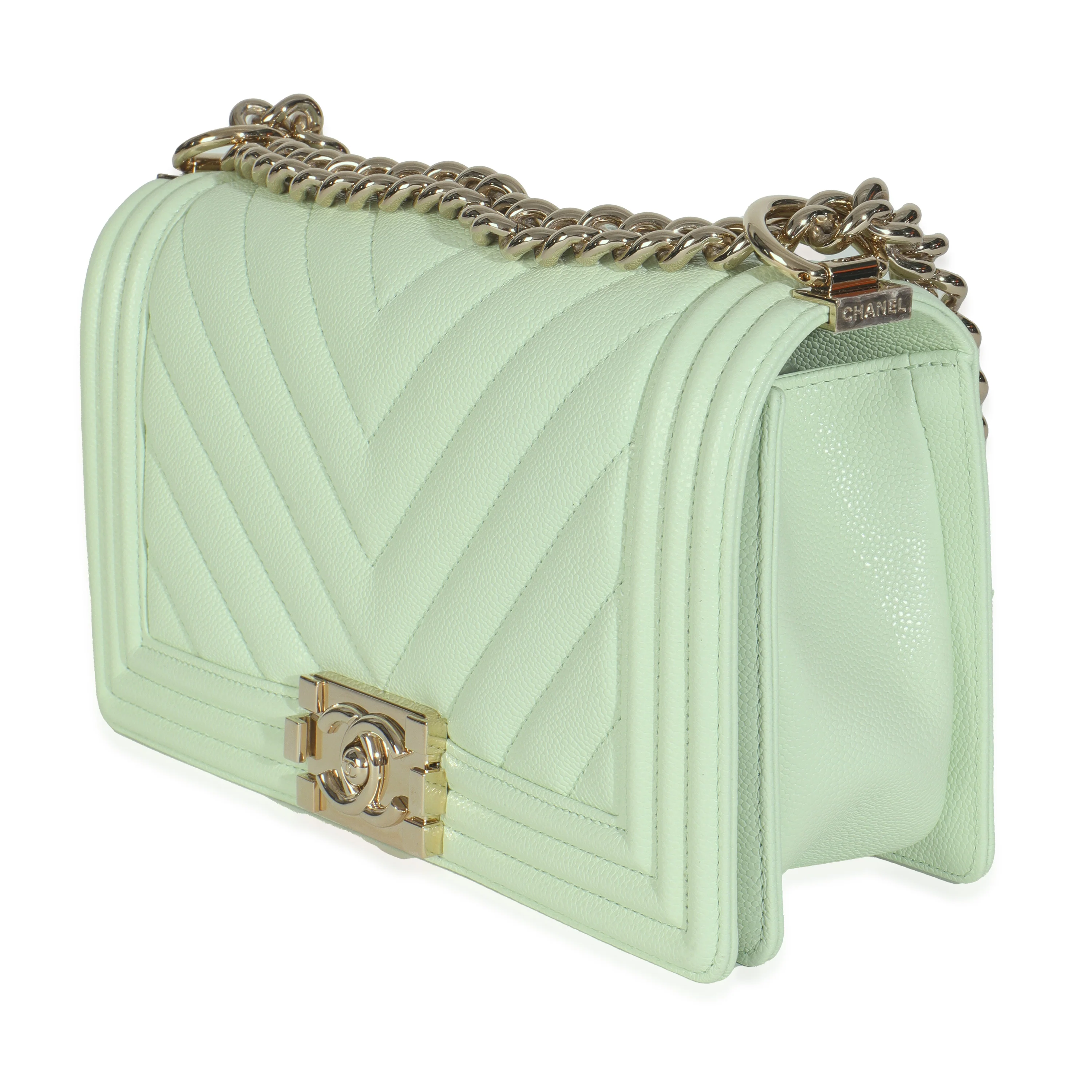Light Green Caviar Chevron Old Medium Boy Handbag - Image 2