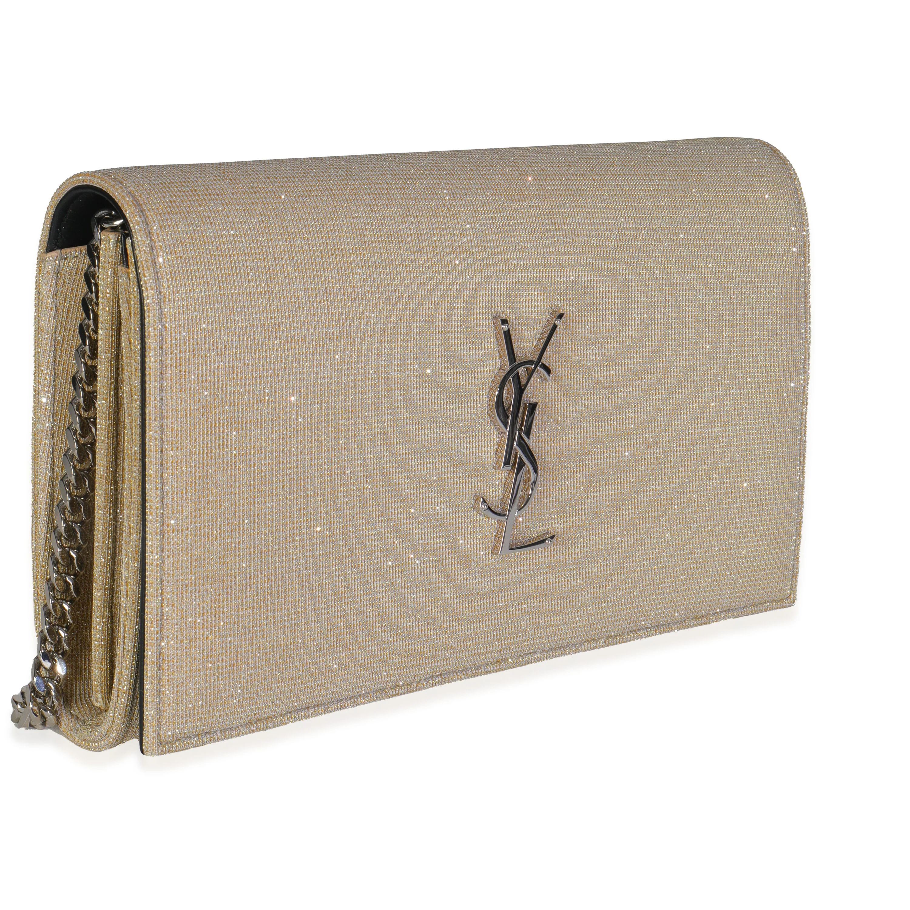 Beige Metallic Sparkle Fabric Monogram Kate Chain Bag - Image 3