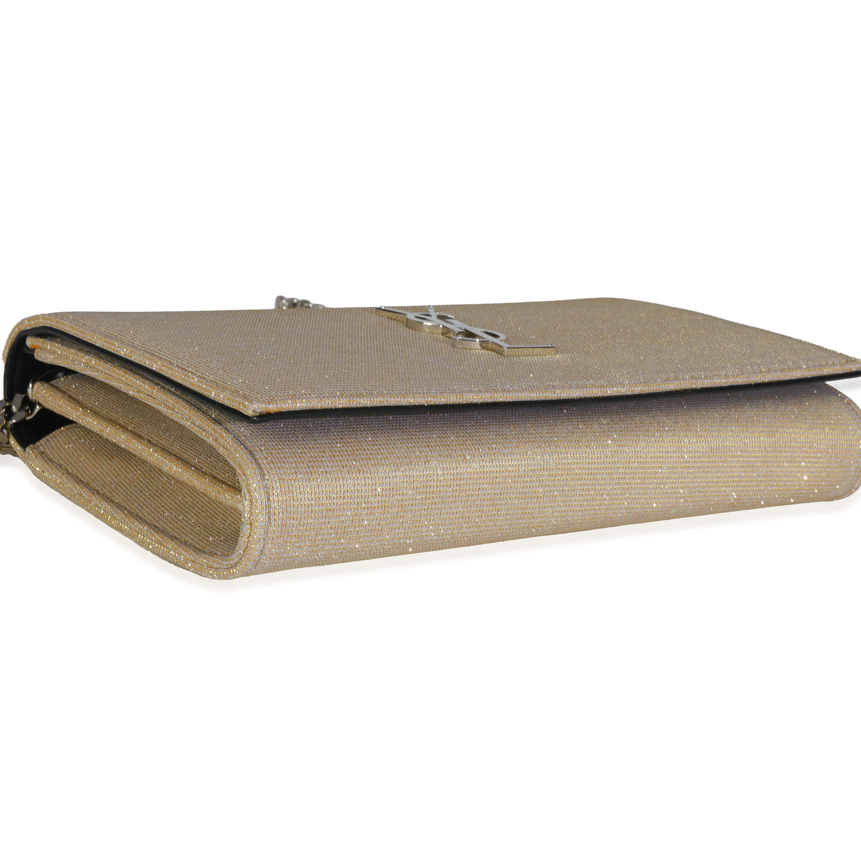 Beige Metallic Sparkle Fabric Monogram Kate Chain Bag - Image 6
