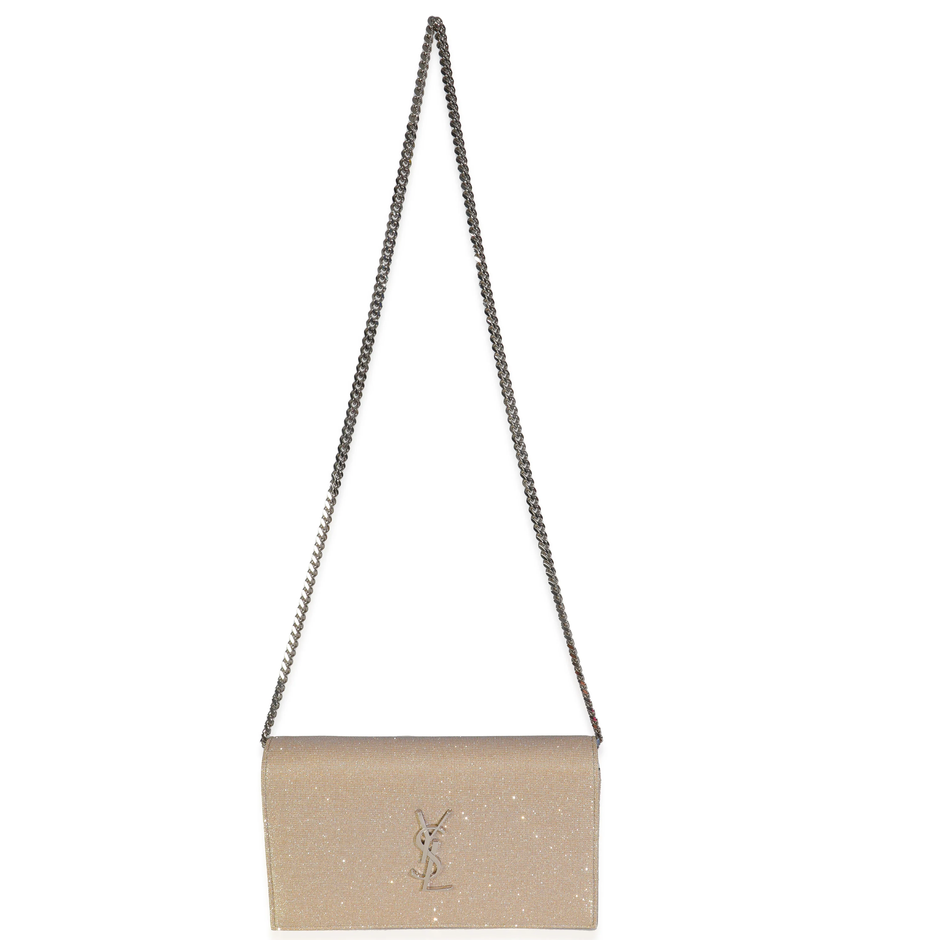 Beige Metallic Sparkle Fabric Monogram Kate Chain Bag - Image 8
