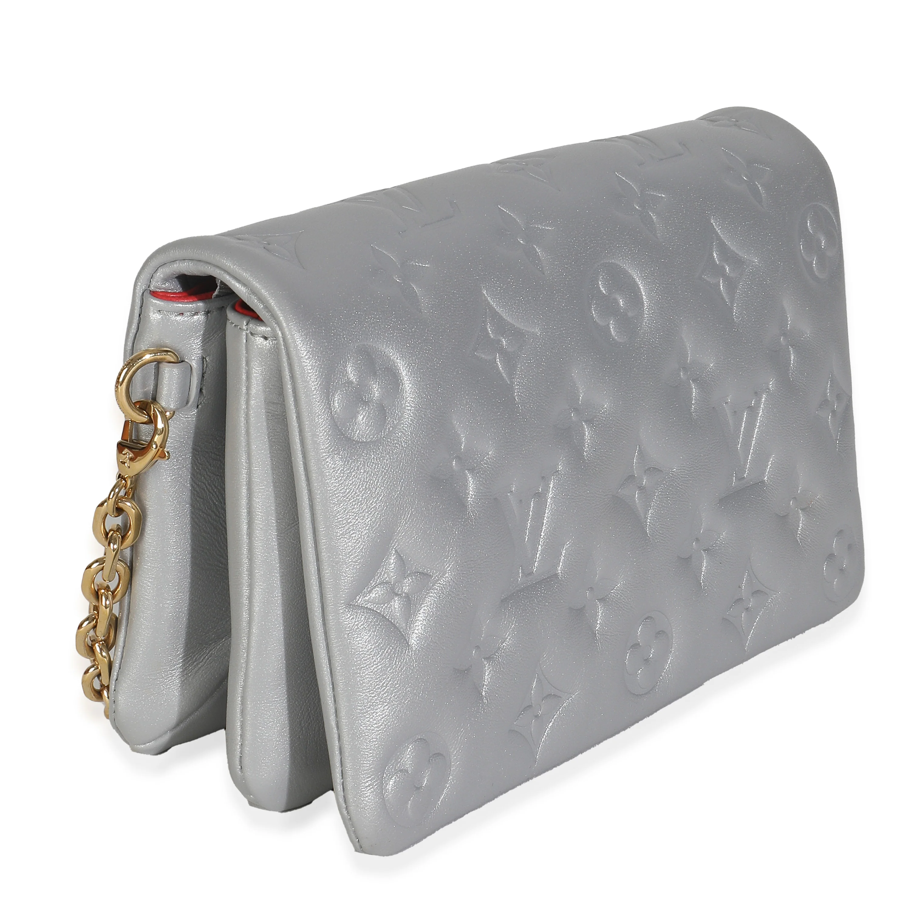 Silver Metallic Lambskin Embossed Monogram Pochette Coussin - Image 3