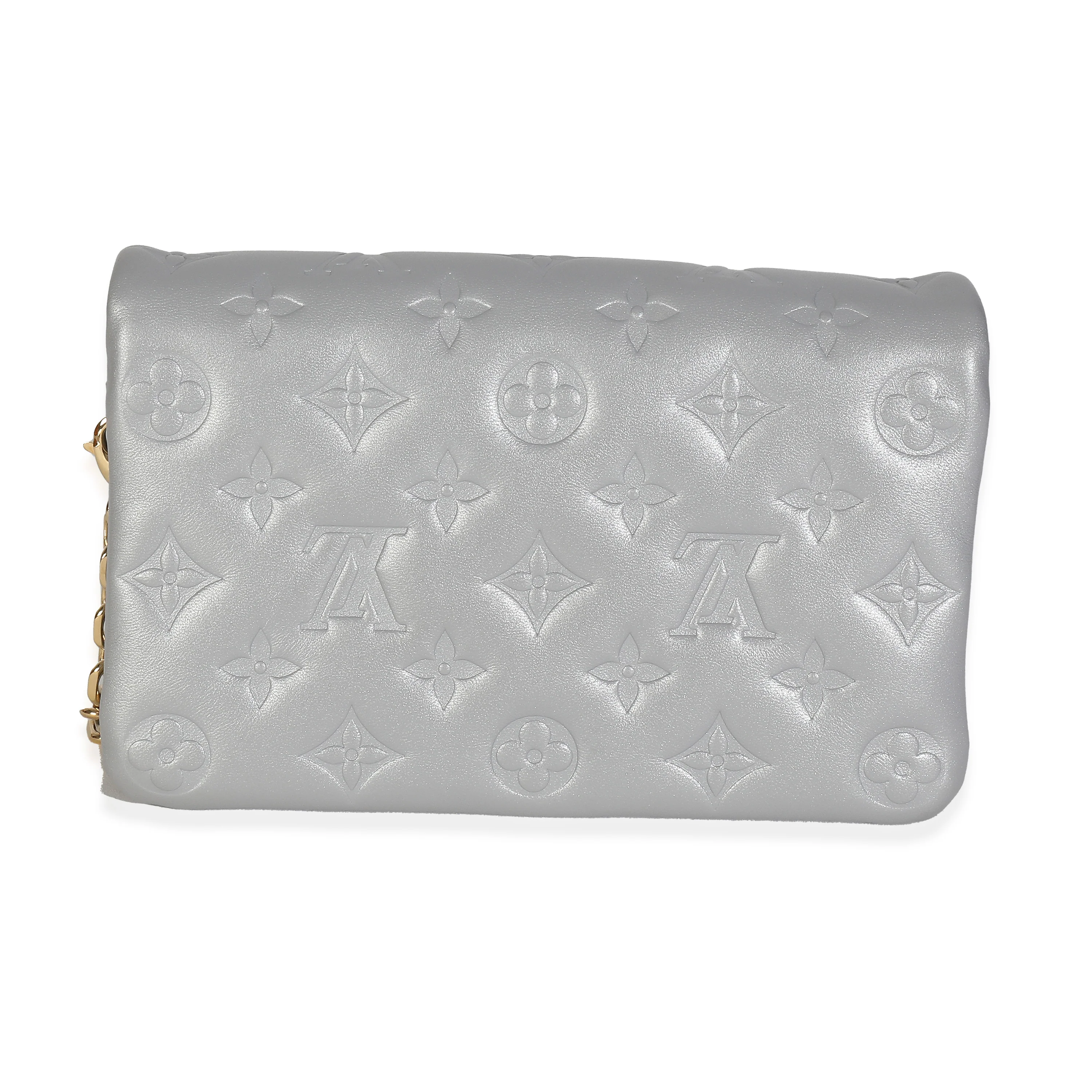 Silver Metallic Lambskin Embossed Monogram Pochette Coussin - Image 4