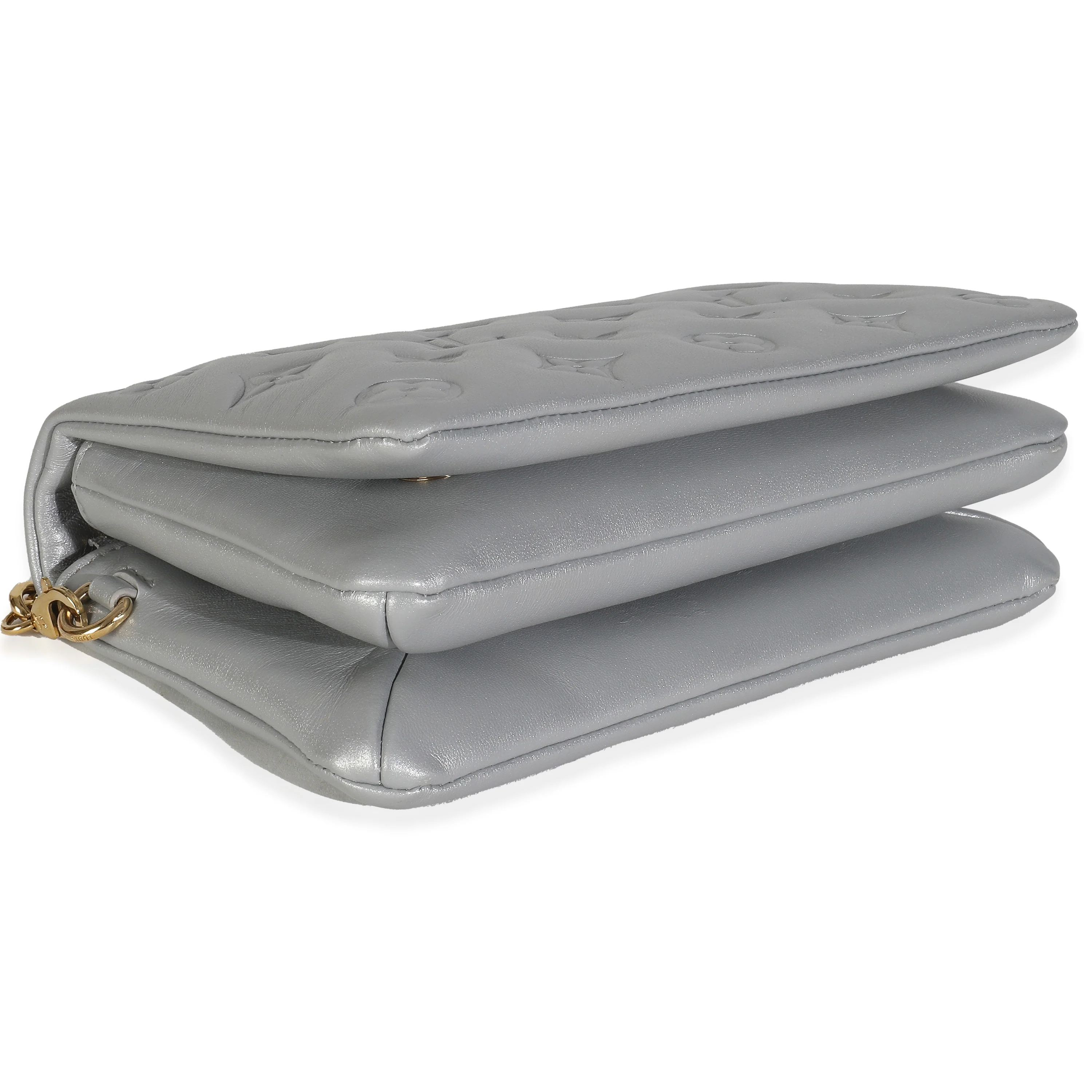 Silver Metallic Lambskin Embossed Monogram Pochette Coussin - Image 6