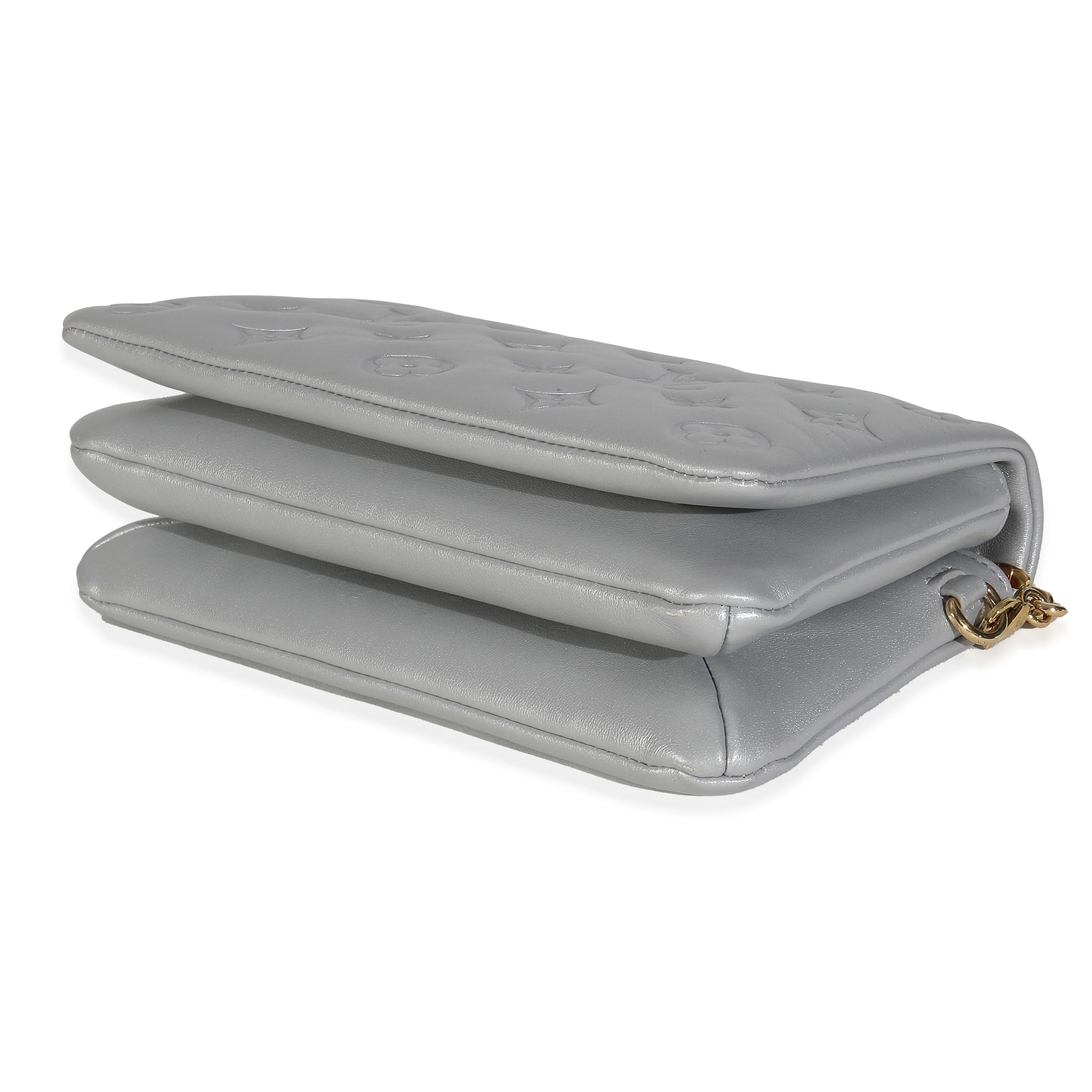 Silver Metallic Lambskin Embossed Monogram Pochette Coussin - Image 7