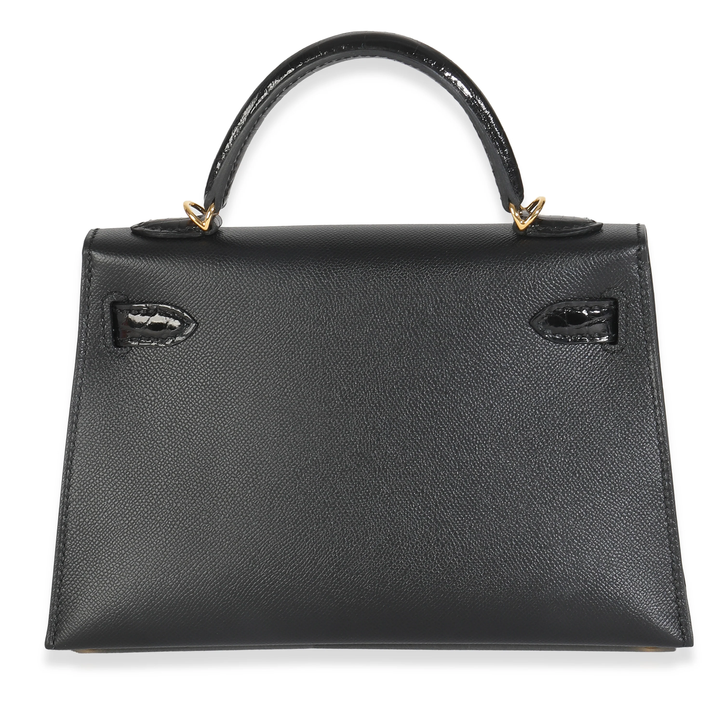 Black Madame Calfskin Shiny Alligator Sellier Mini Kelly II 20 GHW - Image 5