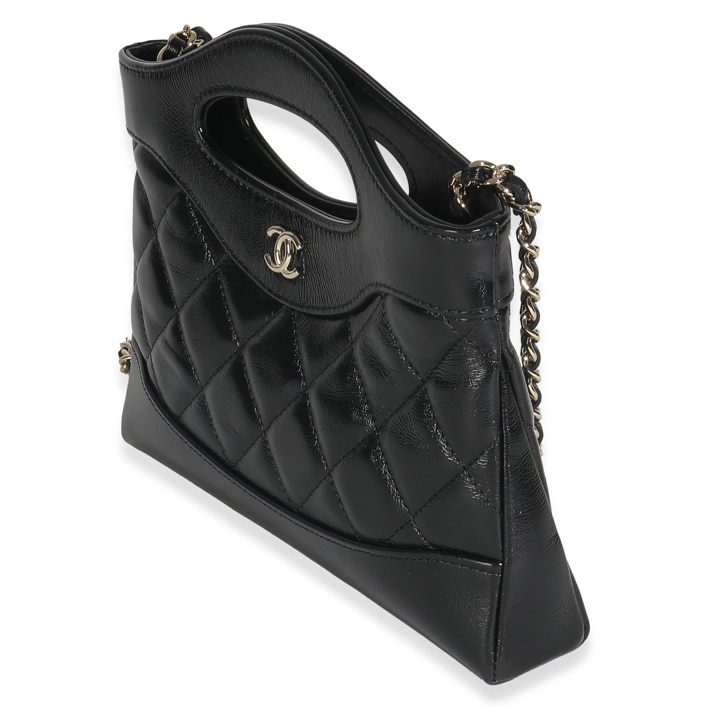 Black Shiny Crumpled Calfskin Quilted Nano 31 Shopping Bag - Image 2